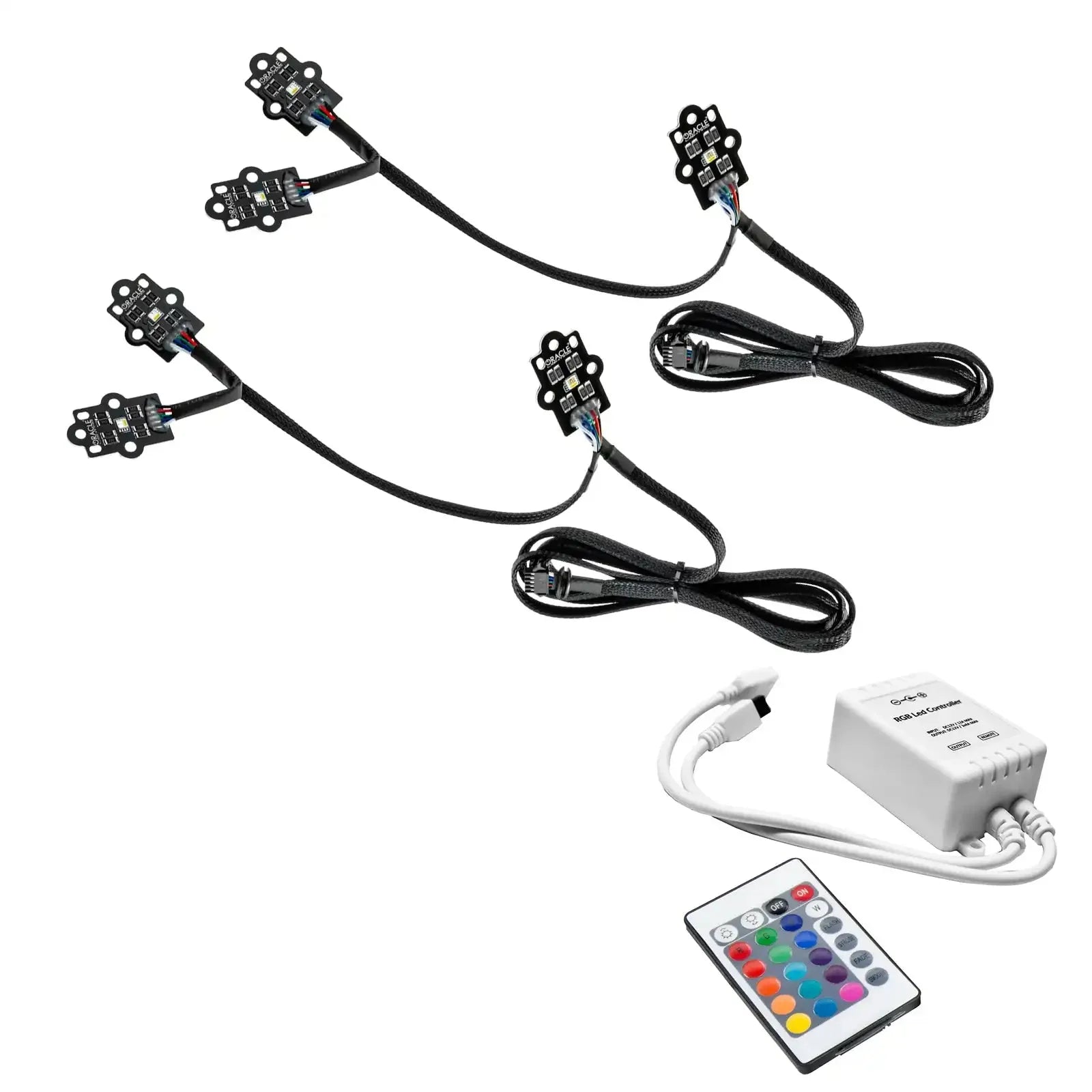 RGB rock light kit with remote control and wiring for off-road vehicles