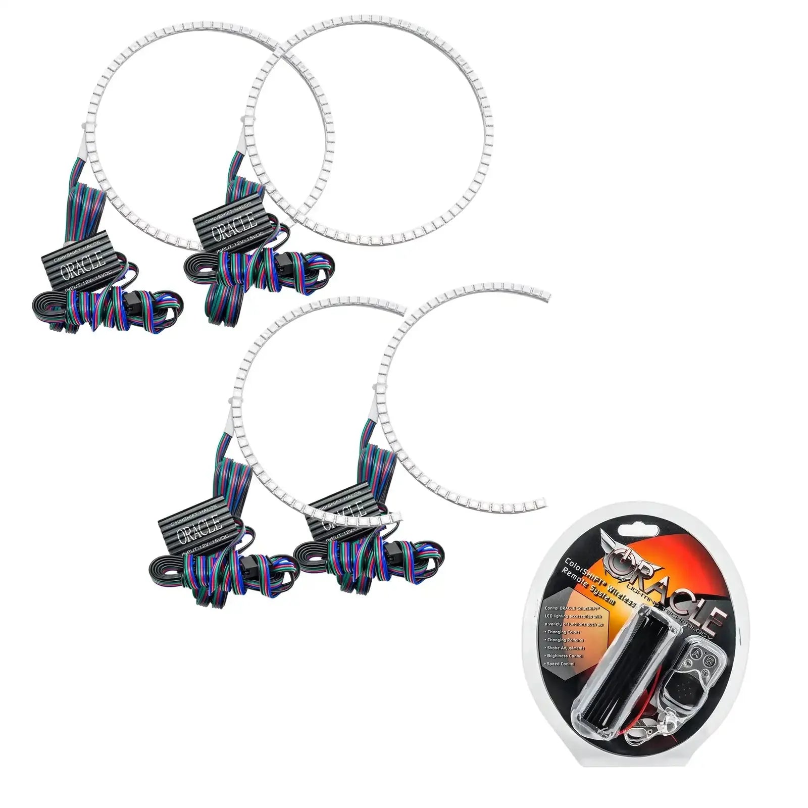 LED halo headlight rings kit with wiring and remote for off-road vehicles