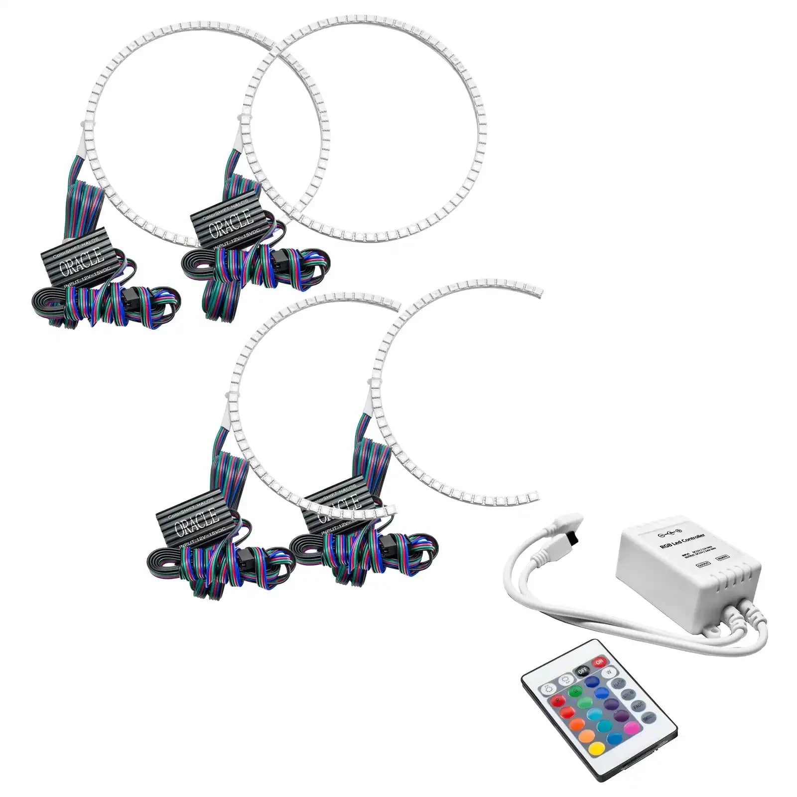 LED halo ring light kit with controller and remote for off-road vehicle headlights