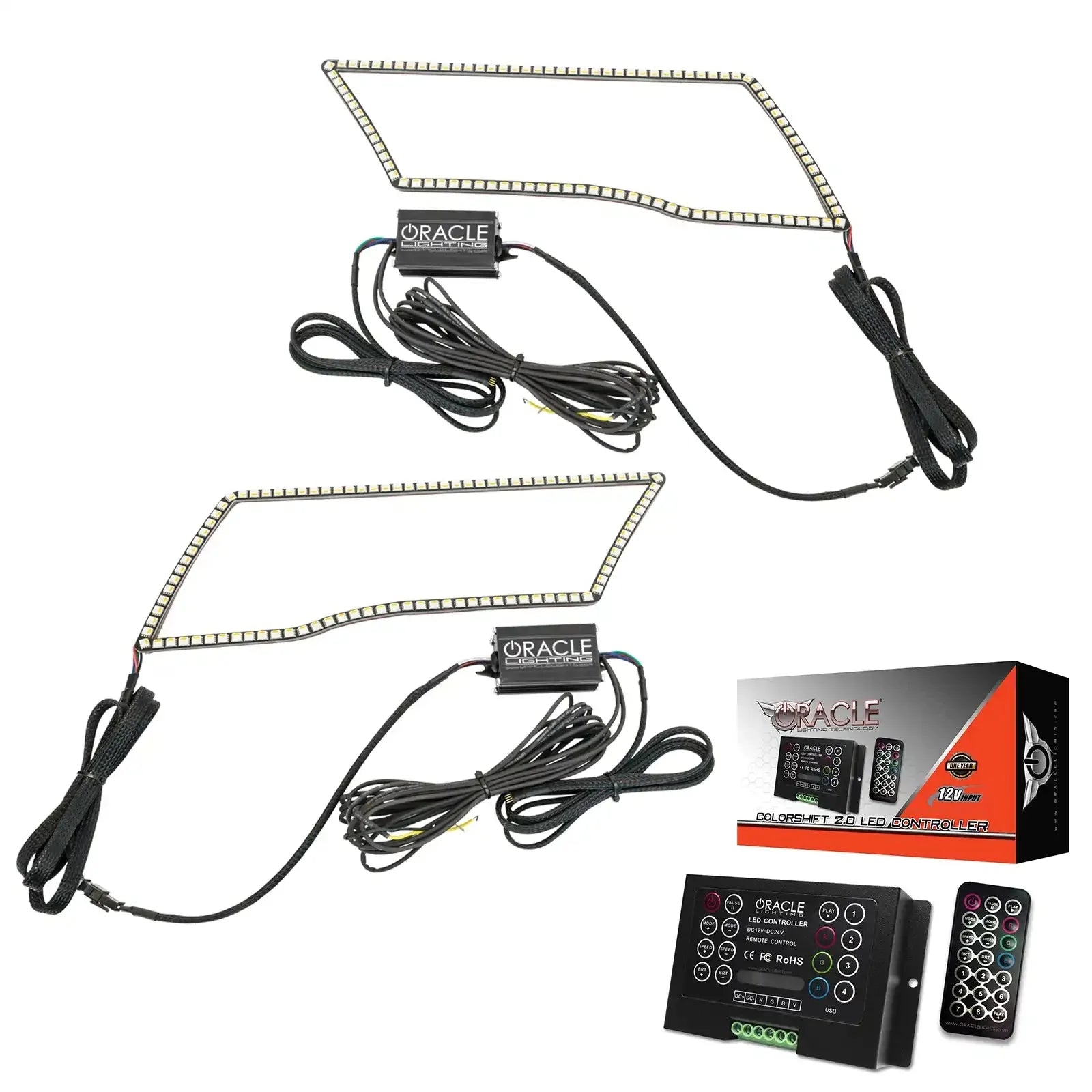 LED halo light kit with controllers and remote for off-road vehicle headlights