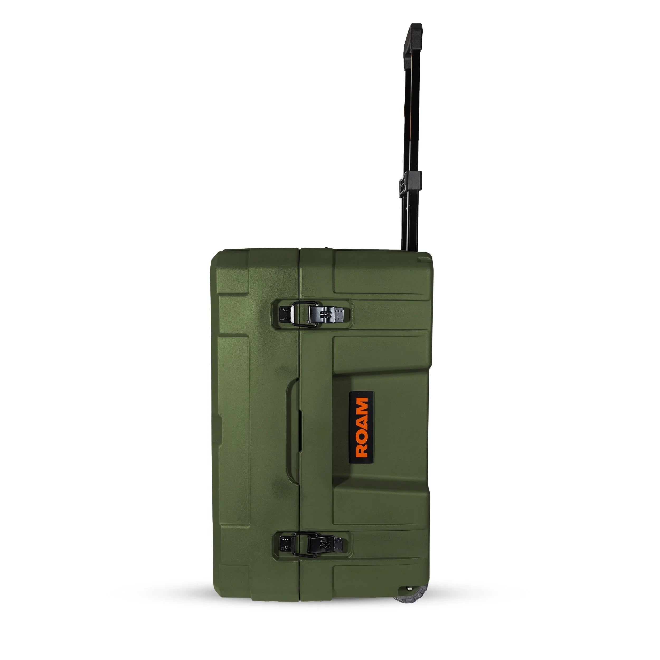 Olive green hard-shell overlanding storage case with wheels and telescopic handle
