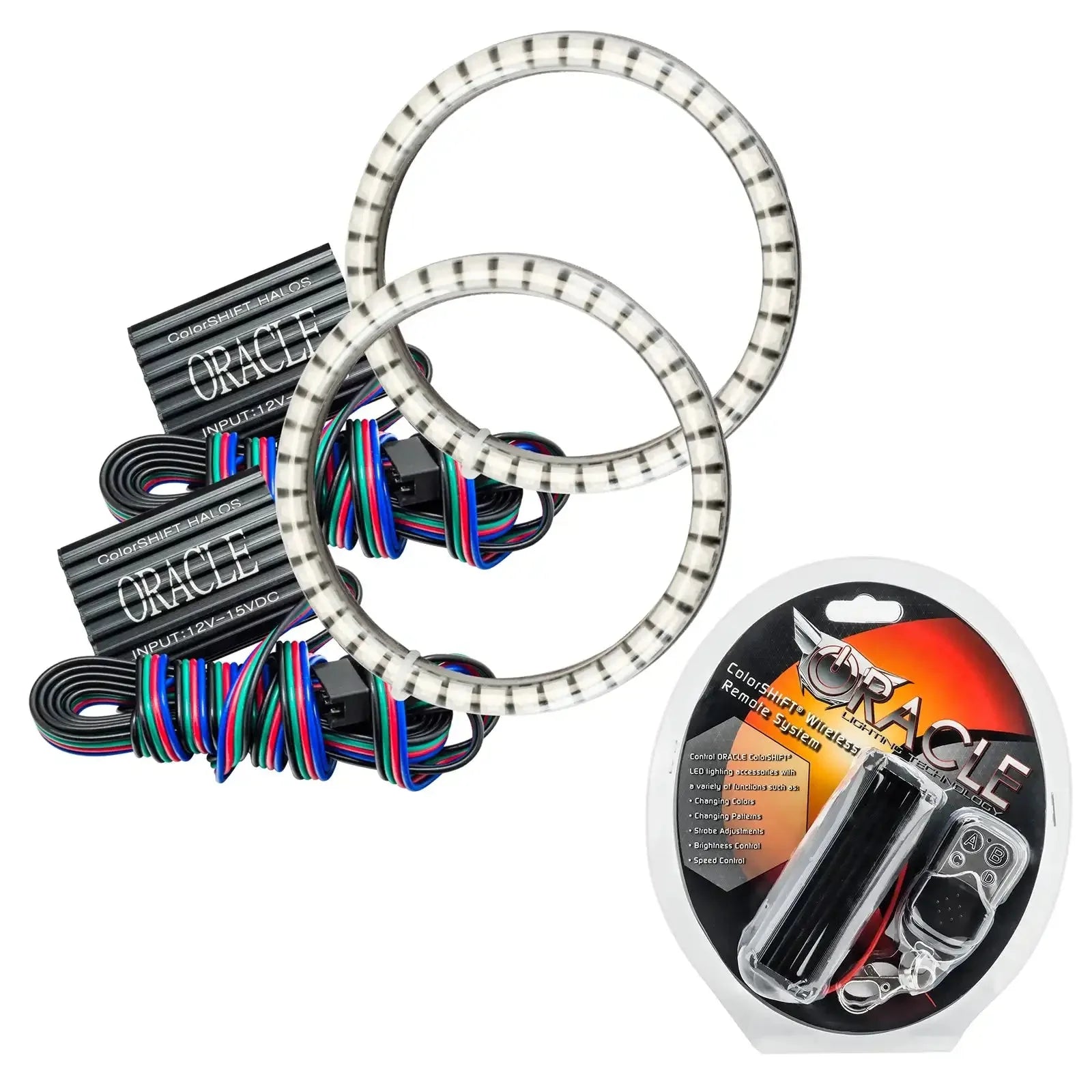 LED halo ring light kit with remote and wiring for vehicle headlights, ColorSHIFT compatible