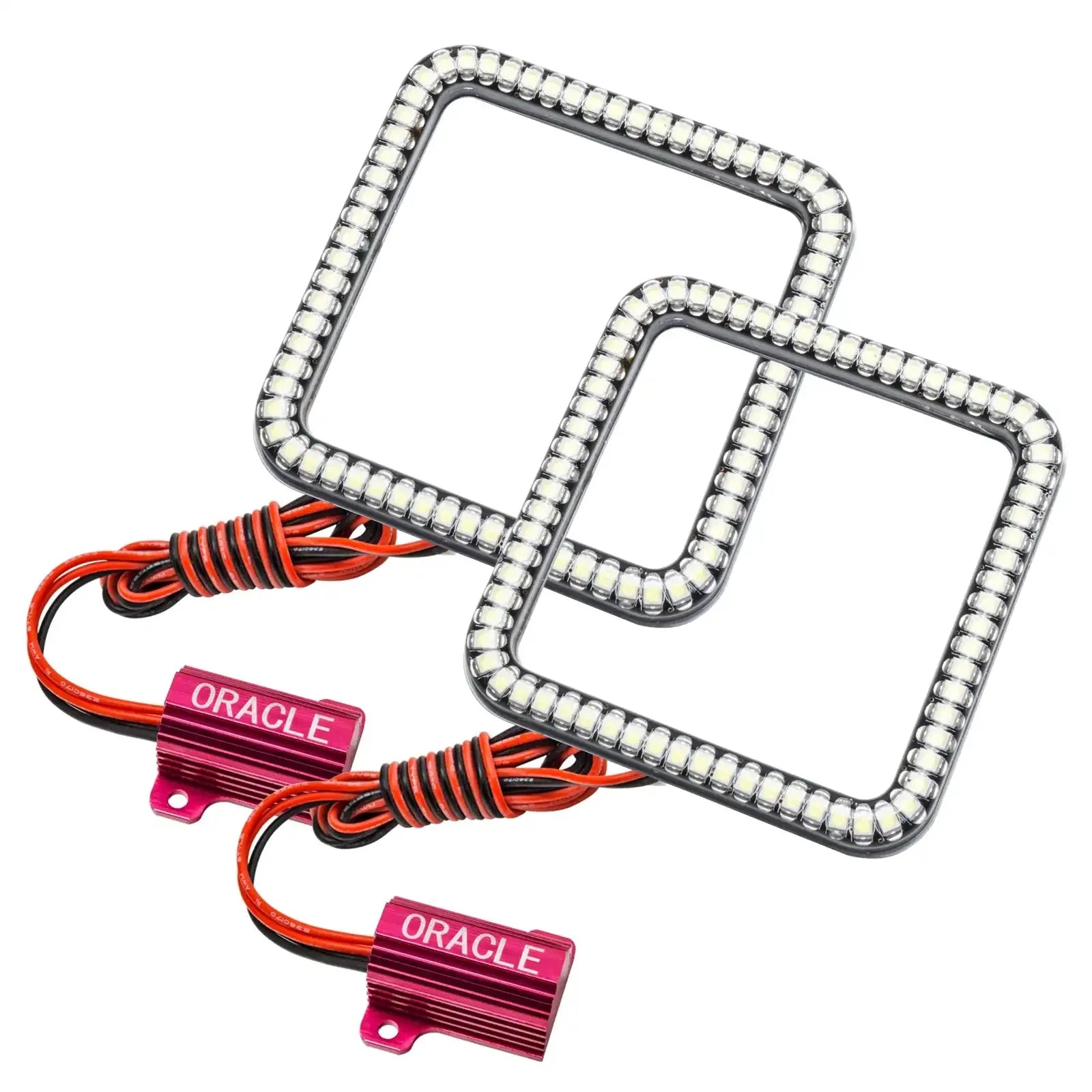 Square LED halo lights with wiring harness for off-road vehicle headlights