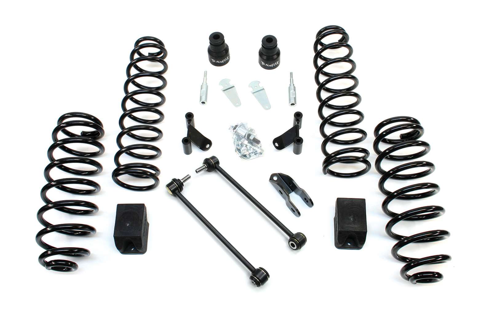 Jeep suspension lift kit with coil springs, brackets, links, and hardware for off-road upgrades