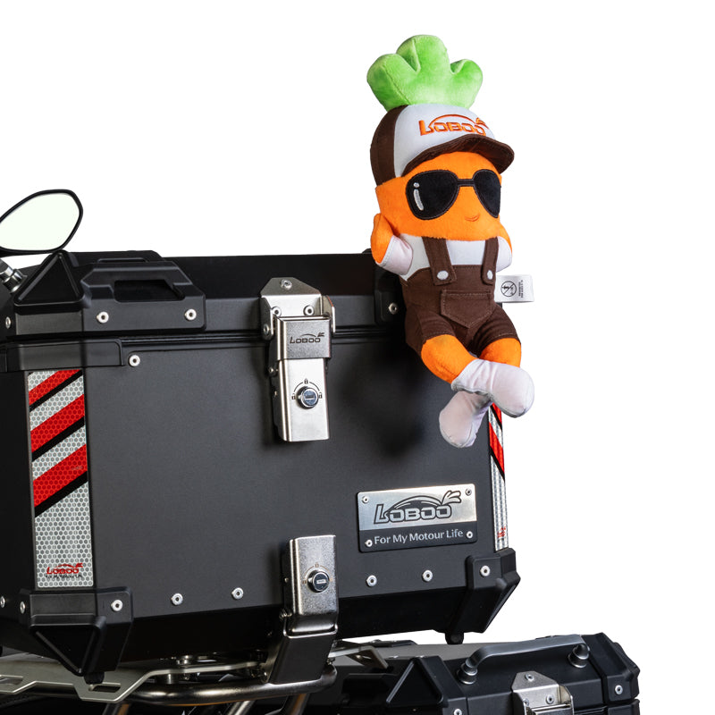 LOBOO Plush Motorcycle Mascot – Soft Adventure Buddy with Multiple Mounting Loops for Panniers, Crash Bars & Backpacks