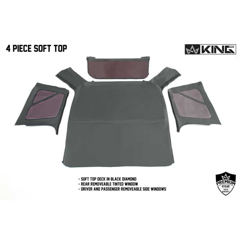 King 4WD replacement soft top without upper doors in Black Diamond for Jeep Wrangler TJ - view 7
