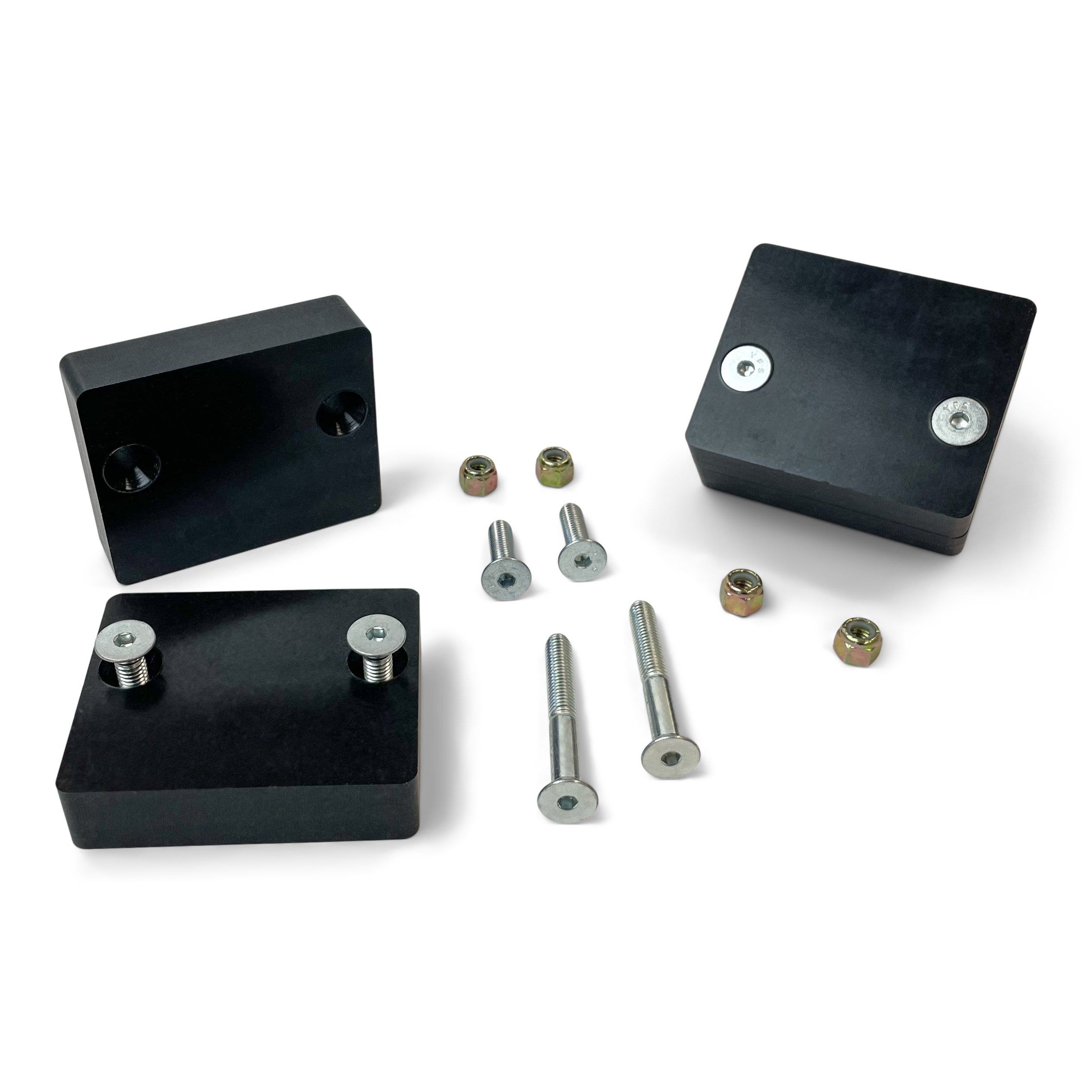 Black vehicle lift kit blocks with bolts and nuts for off-road truck suspension