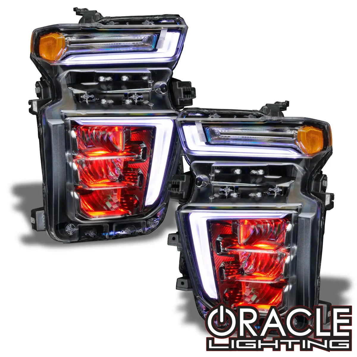 Pair of ORACLE ColorSHIFT RGB demon eye upgrade headlights for 2020-2023 Chevy Silverado HD 2500/3500 glowing red