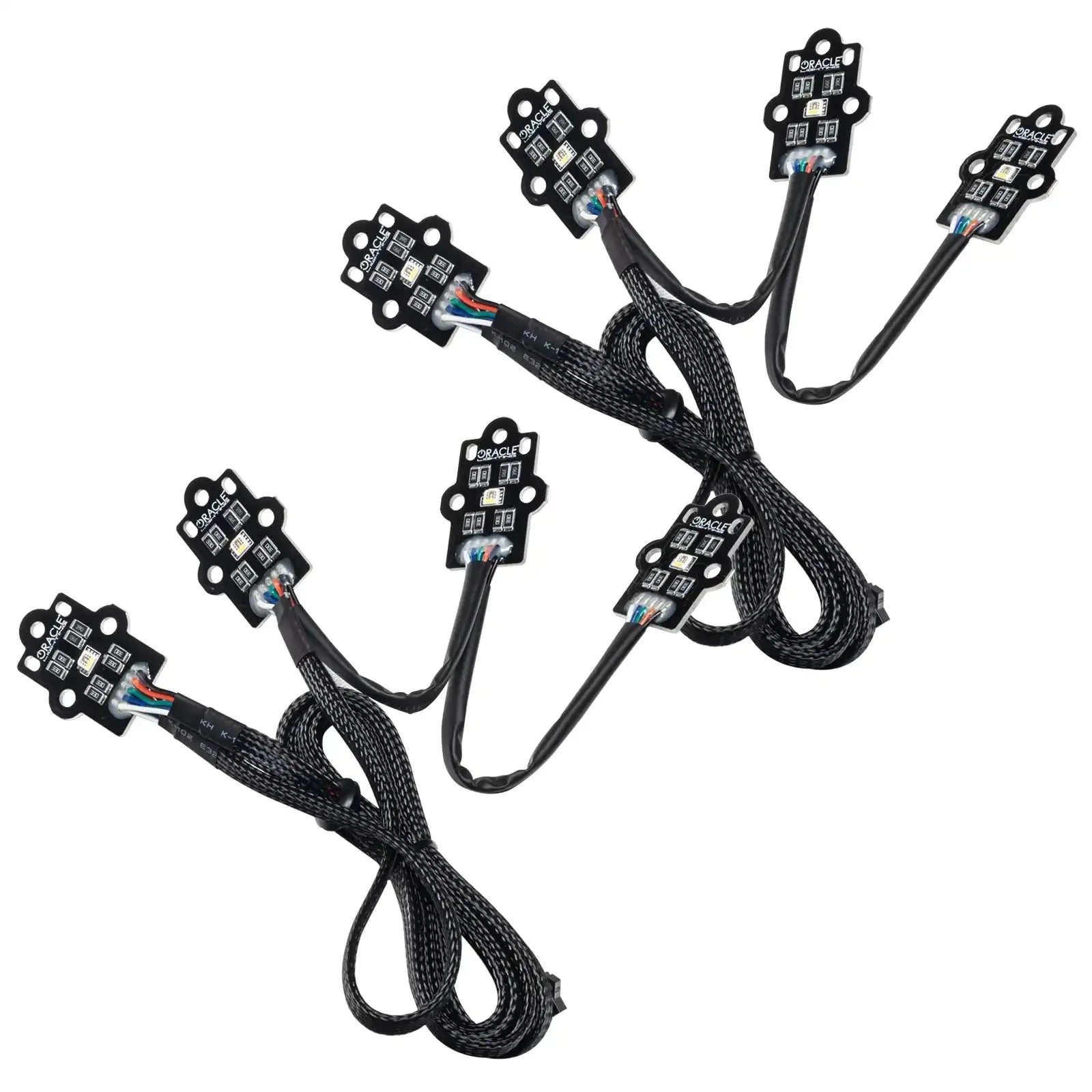 Pair of black multi-LED rock lights with wiring, for off-road vehicle lighting upgrades