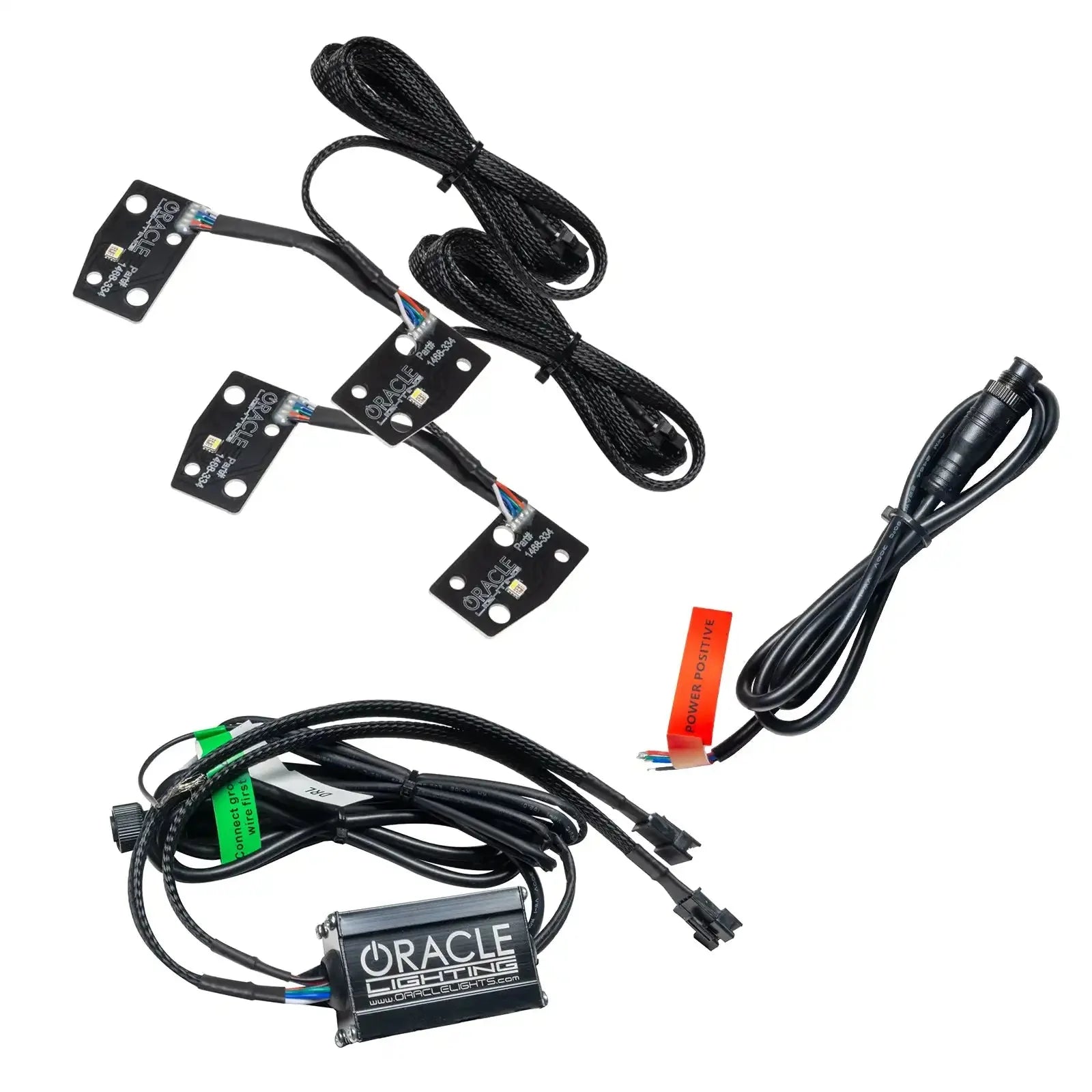Off-road vehicle LED lighting kit with wiring harness, control box, and connectors