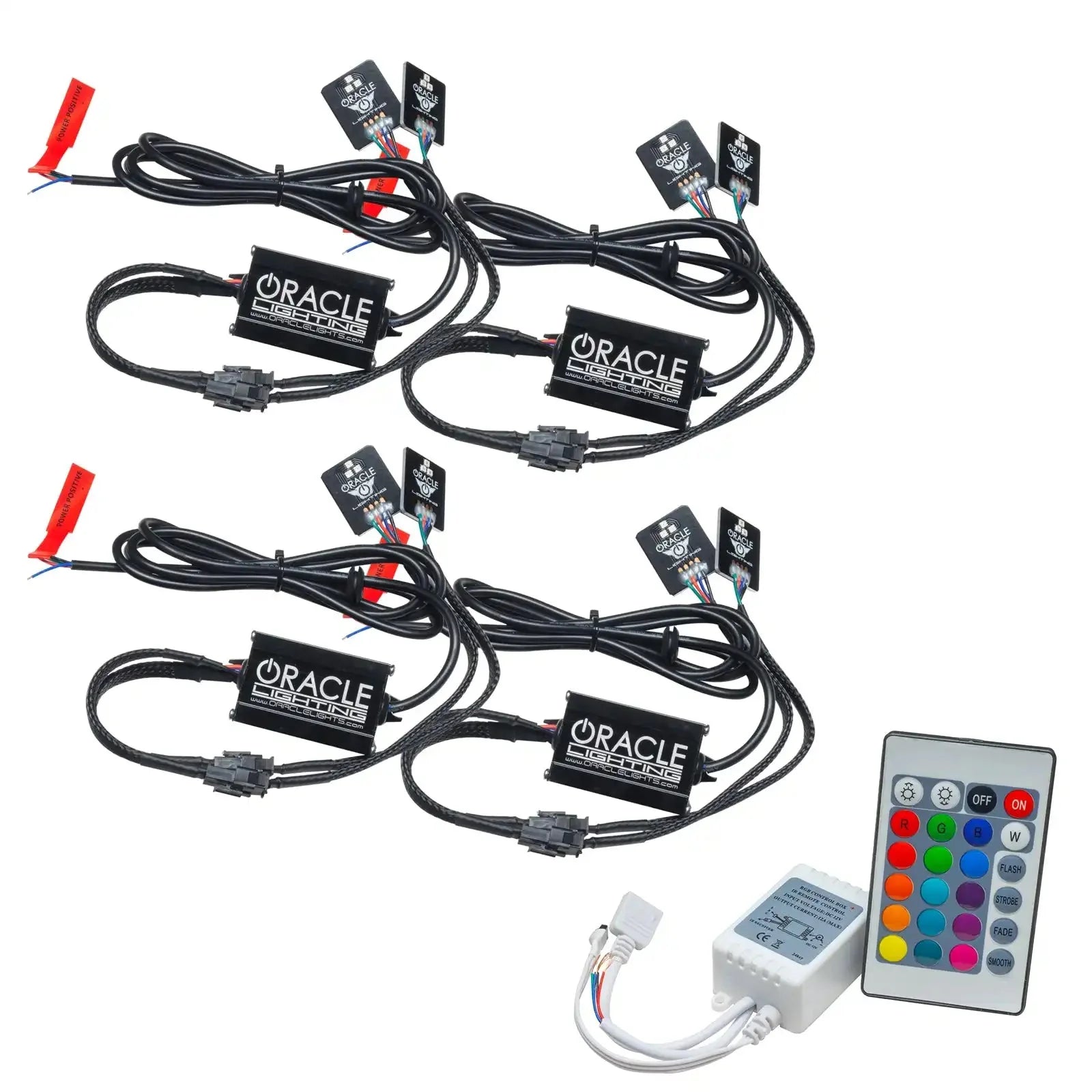 Off-road vehicle LED lighting wiring harness kit with remote control and connectors