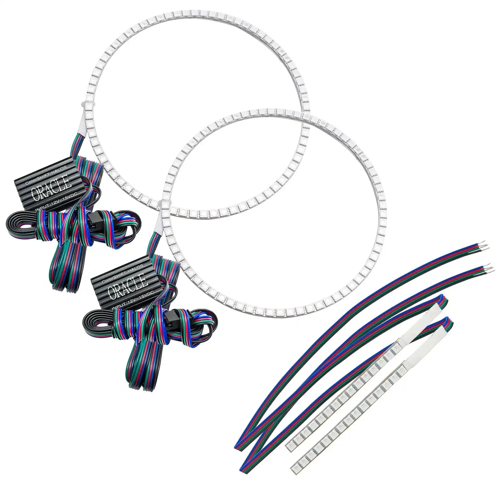 LED halo ring headlight kit with multi-color wiring for offroad vehicles and trucks