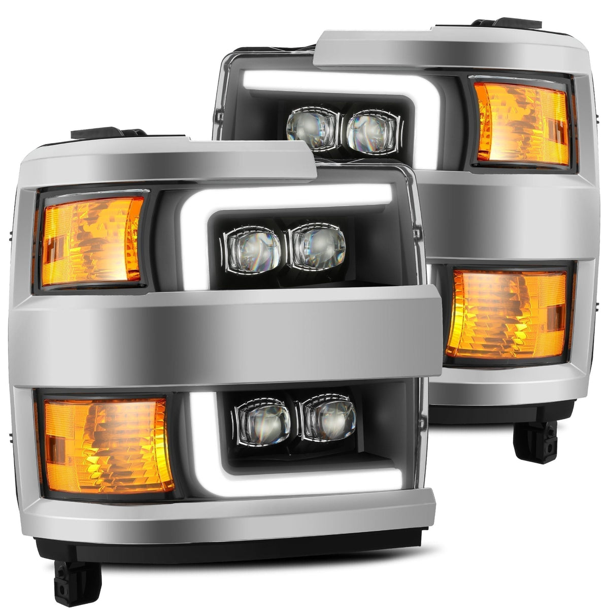 AlphaRex MK II NOVA-Series LED Projector Headlights (Chrome Center) for Chevrolet Silverado HD 2500/3500 - Black