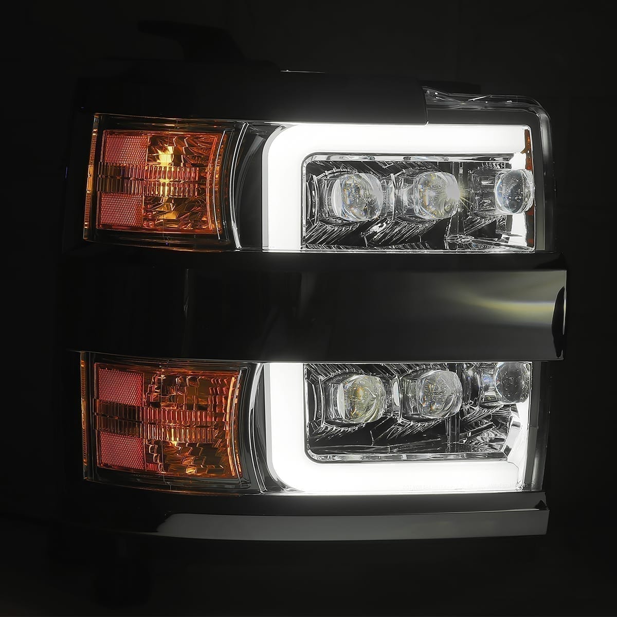 AlphaRex MK II NOVA-Series LED Projector Headlights (Chrome Center) for Chevrolet Silverado HD 2500/3500 - Chrome