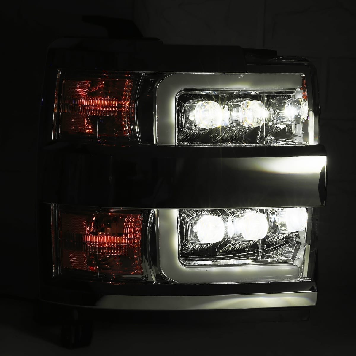 AlphaRex MK II NOVA-Series LED Projector Headlights (Chrome Center) for Chevrolet Silverado HD 2500/3500 - Chrome