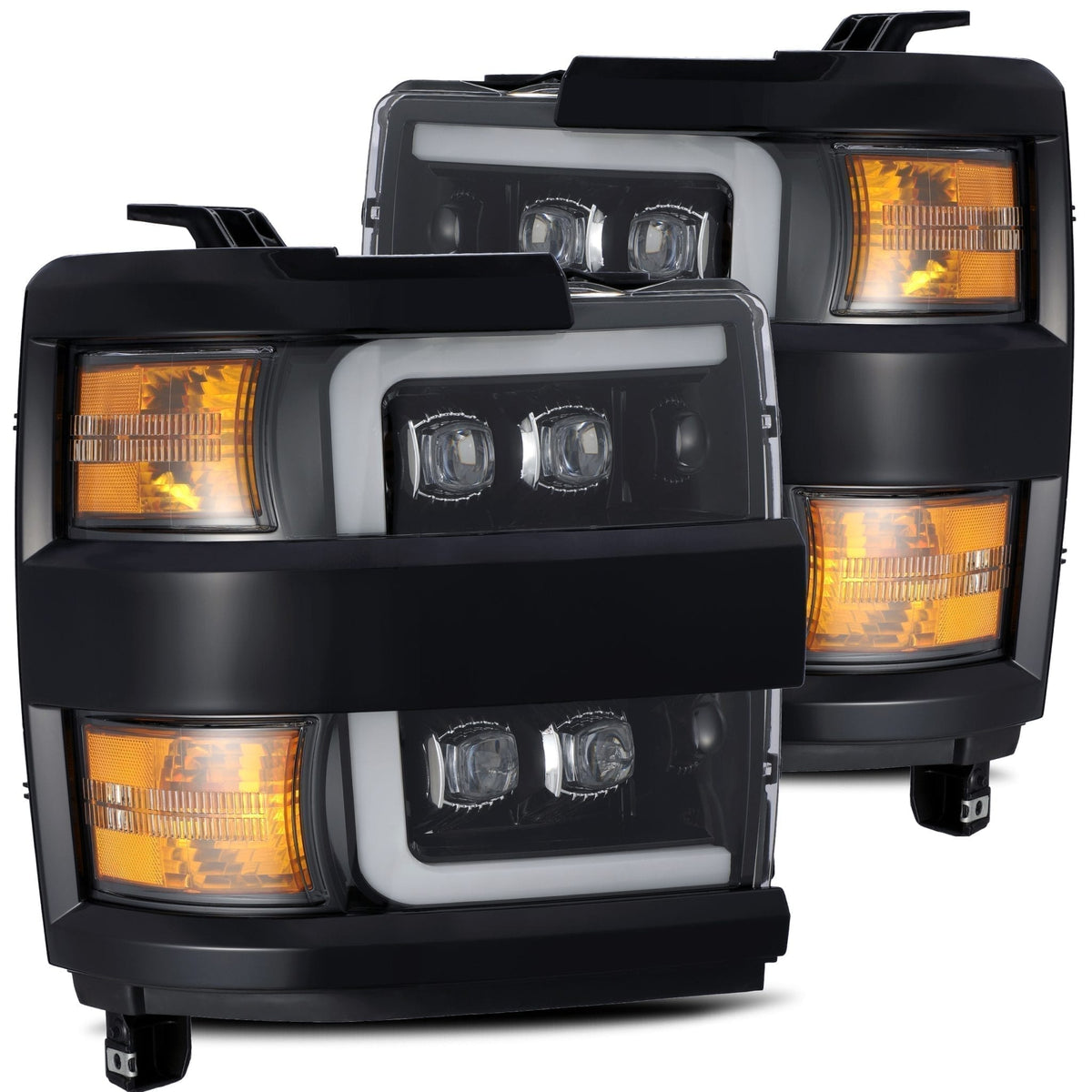 AlphaRex MK II NOVA-Series LED Projector Headlights (Paintable Black Center) for Chevrolet Silverado HD 2500/3500 - Jet Black