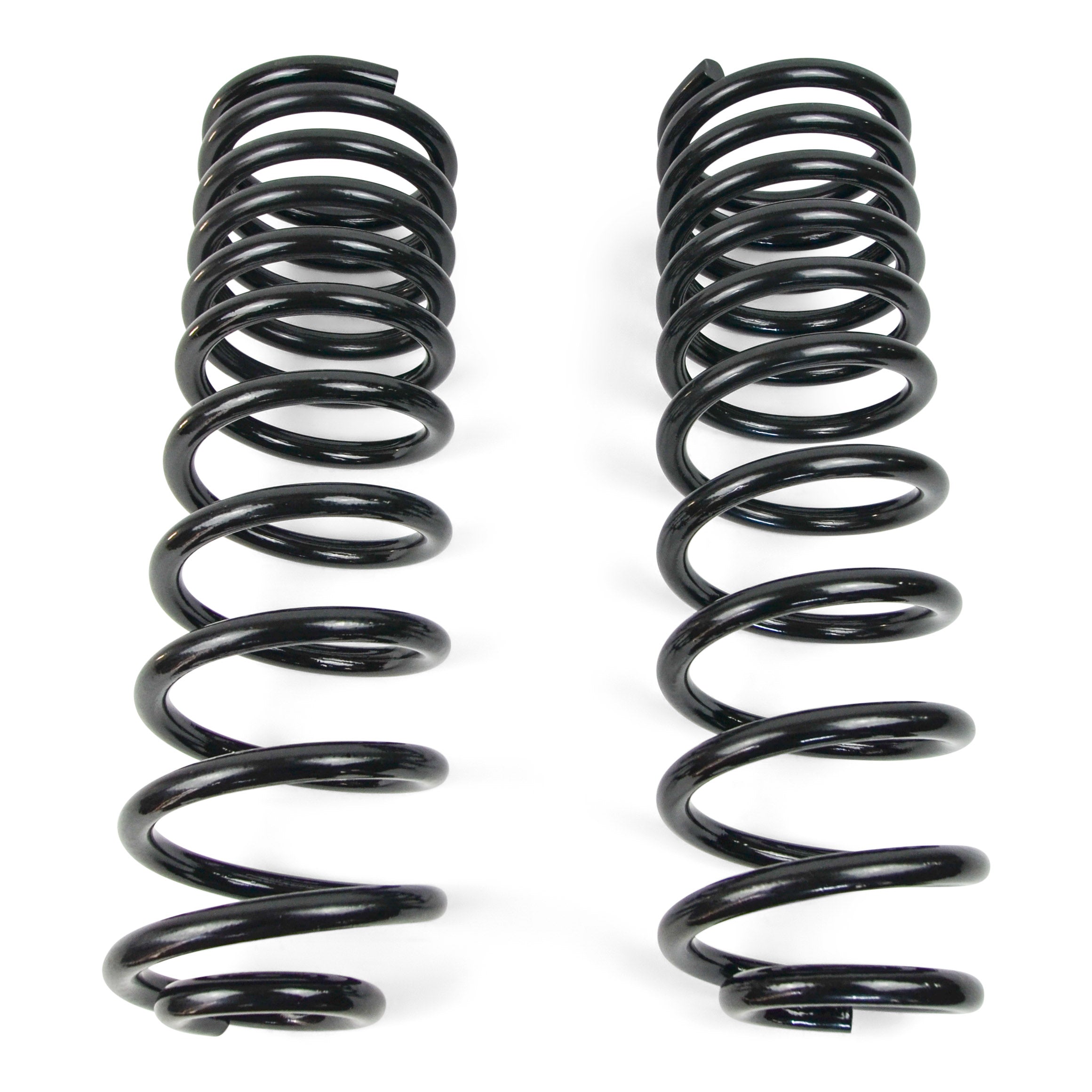 Pair of black heavy-duty coil springs for off-road vehicle suspension upgrade