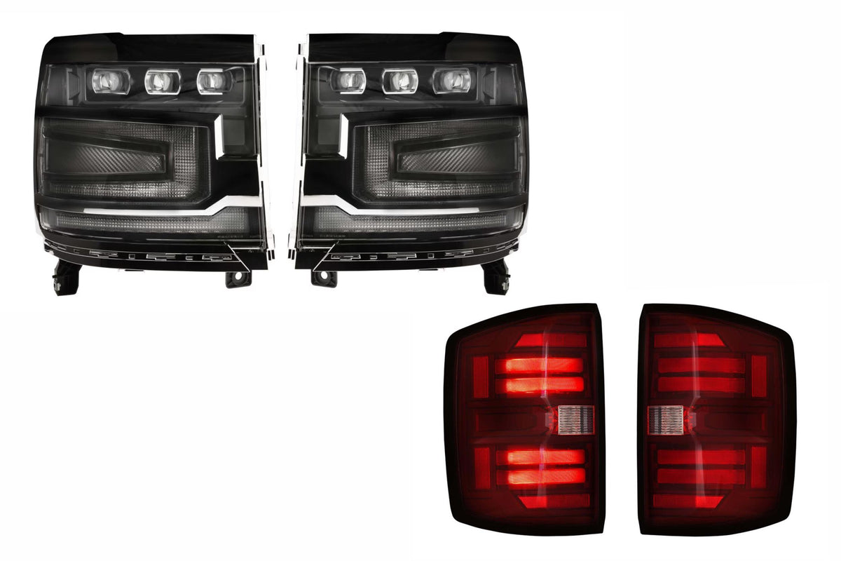 16-18 Silverado 1500 Heads Unfinished Bezel and Red Tails