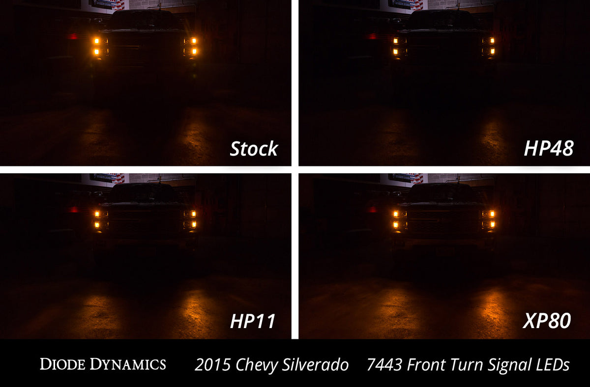 Diode Dynamics front turn signal LEDs for 2014-2018 Chevrolet Silverado – stock vs LED