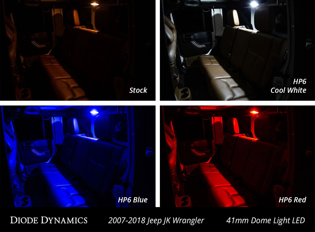 Diode Dynamics interior LED conversion kit for 2007-2018 Jeep JK Wrangler – dome light comparison