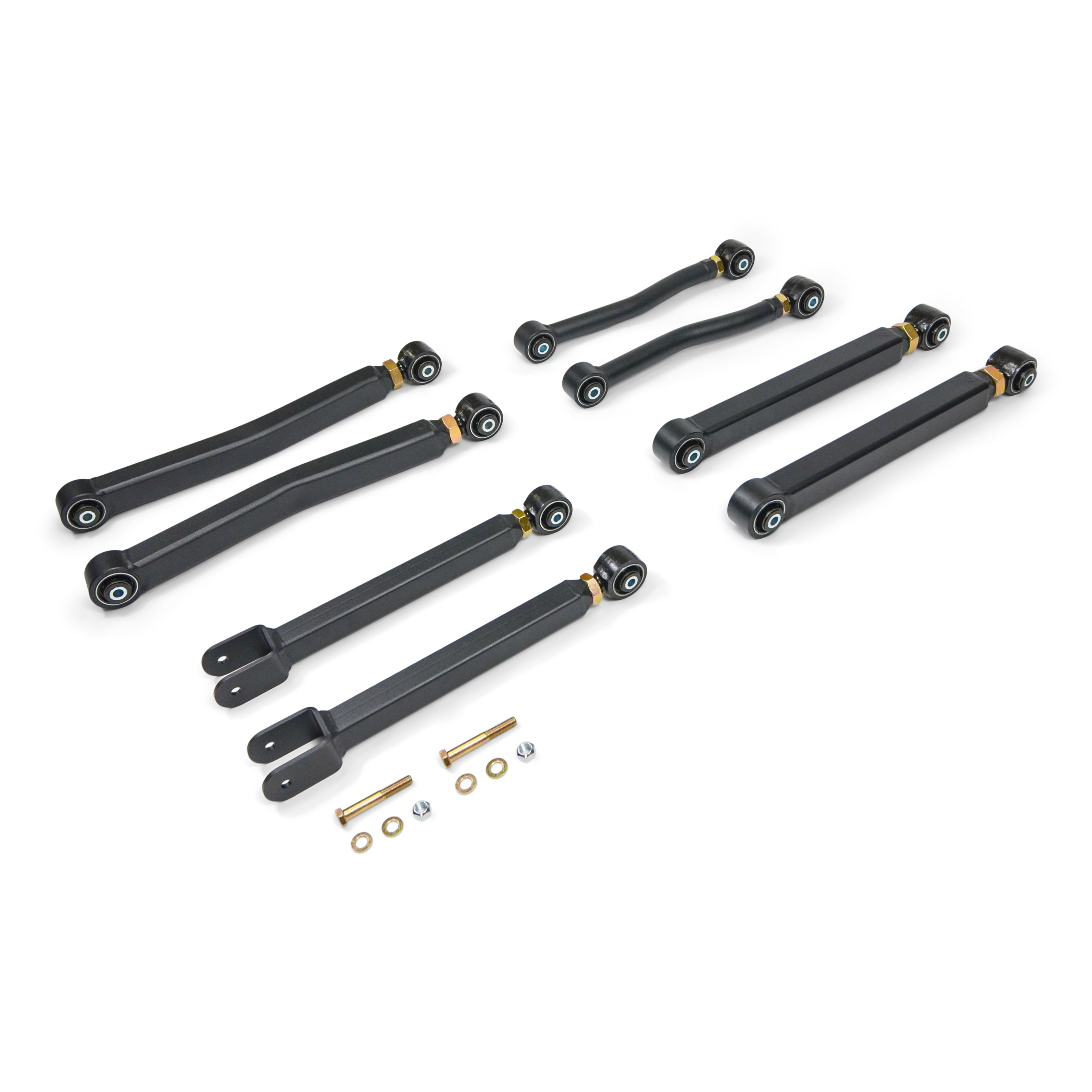 Heavy-duty adjustable control arms and hardware set for off-road vehicles and trucks