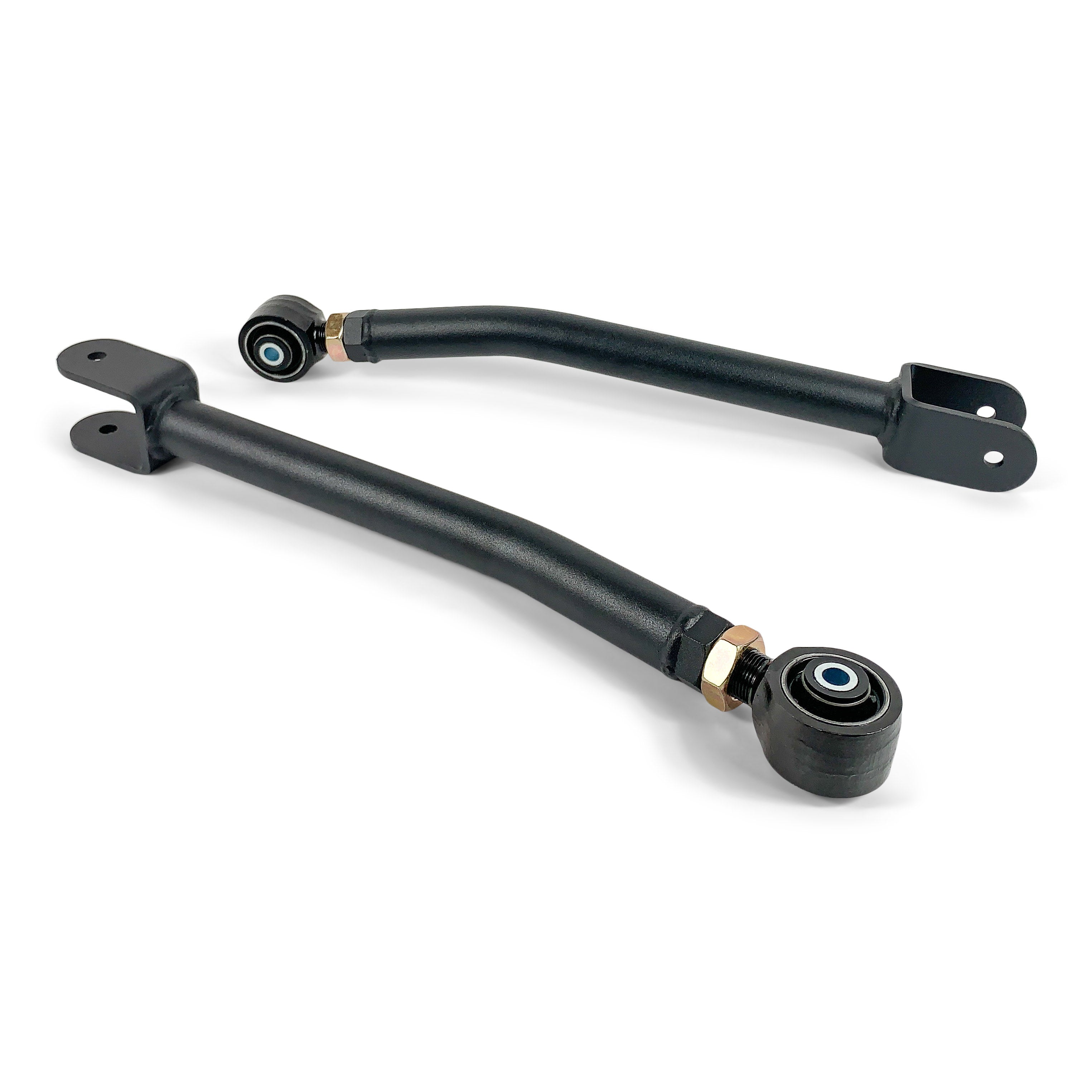 Heavy-duty adjustable control arms for off-road vehicles, black metal with mounting holes