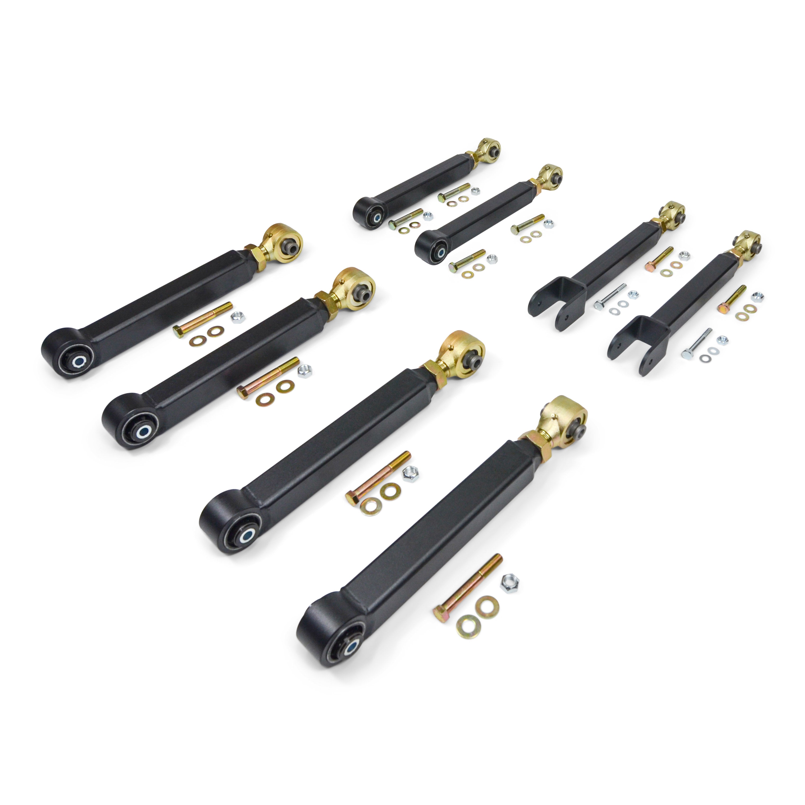 Heavy-duty adjustable control arms and hardware kit for off-road vehicle suspension upgrade