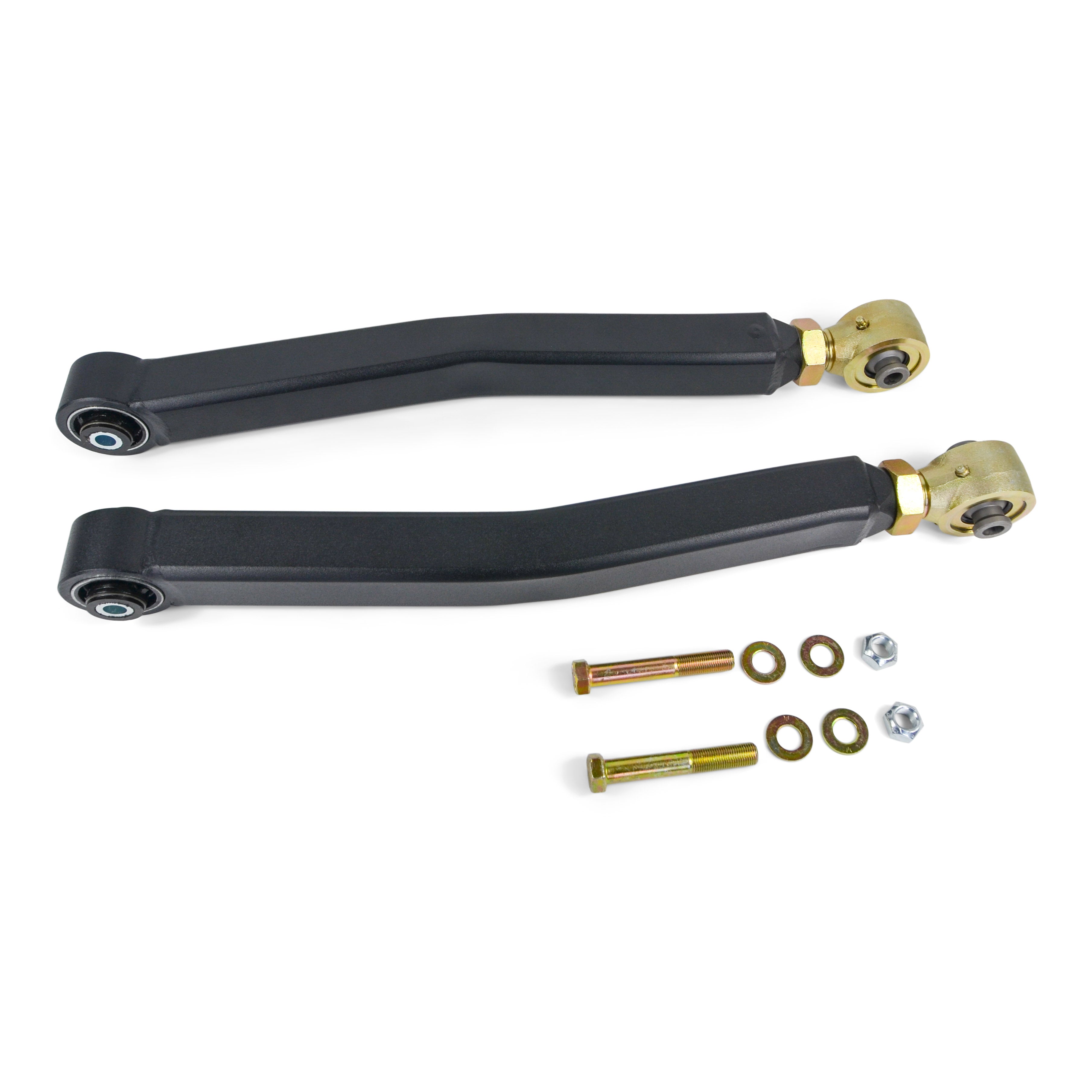Adjustable rear control arms with hardware for off-road trucks and SUVs, black finish