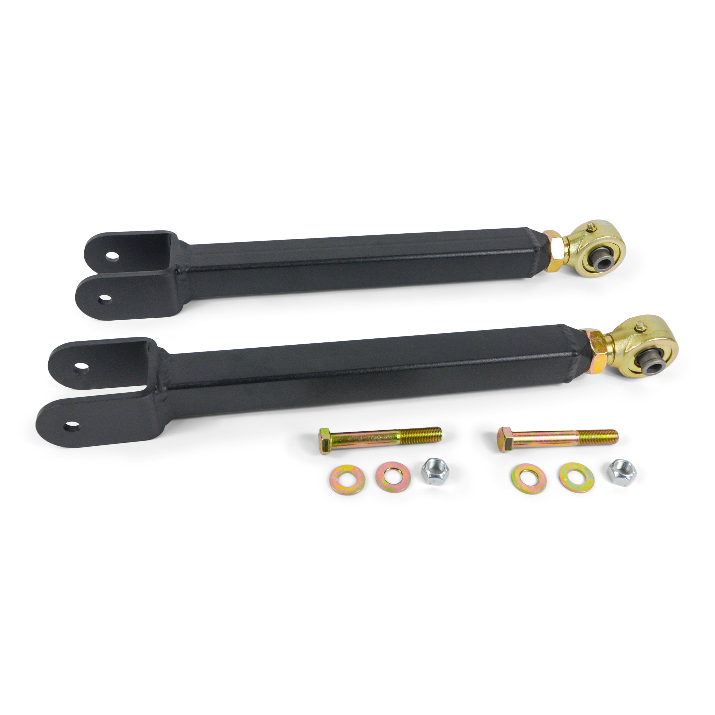 Heavy-duty adjustable control arms with hardware for off-road vehicle suspension upgrades