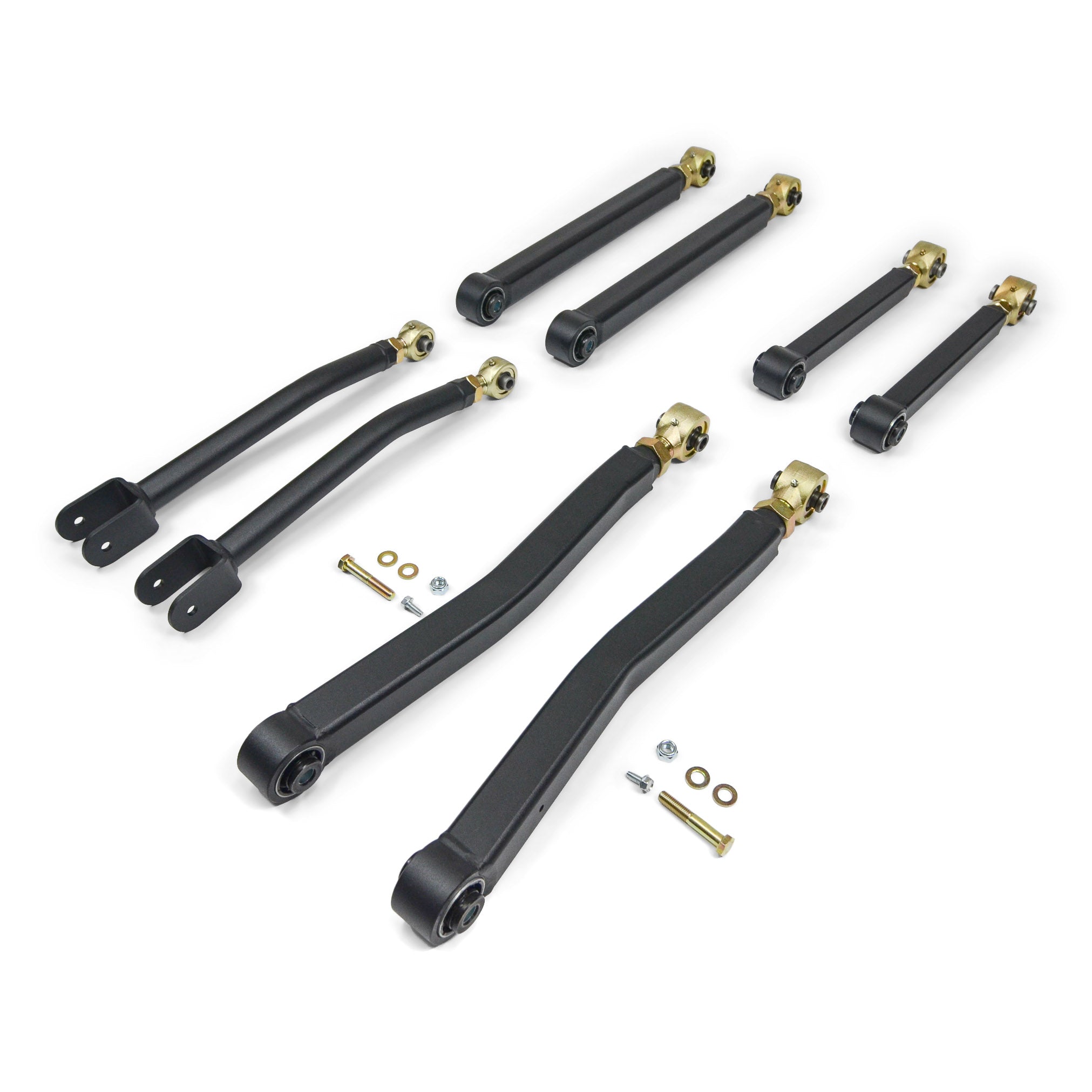 Heavy-duty adjustable control arms and hardware kit for off-road vehicles and trucks