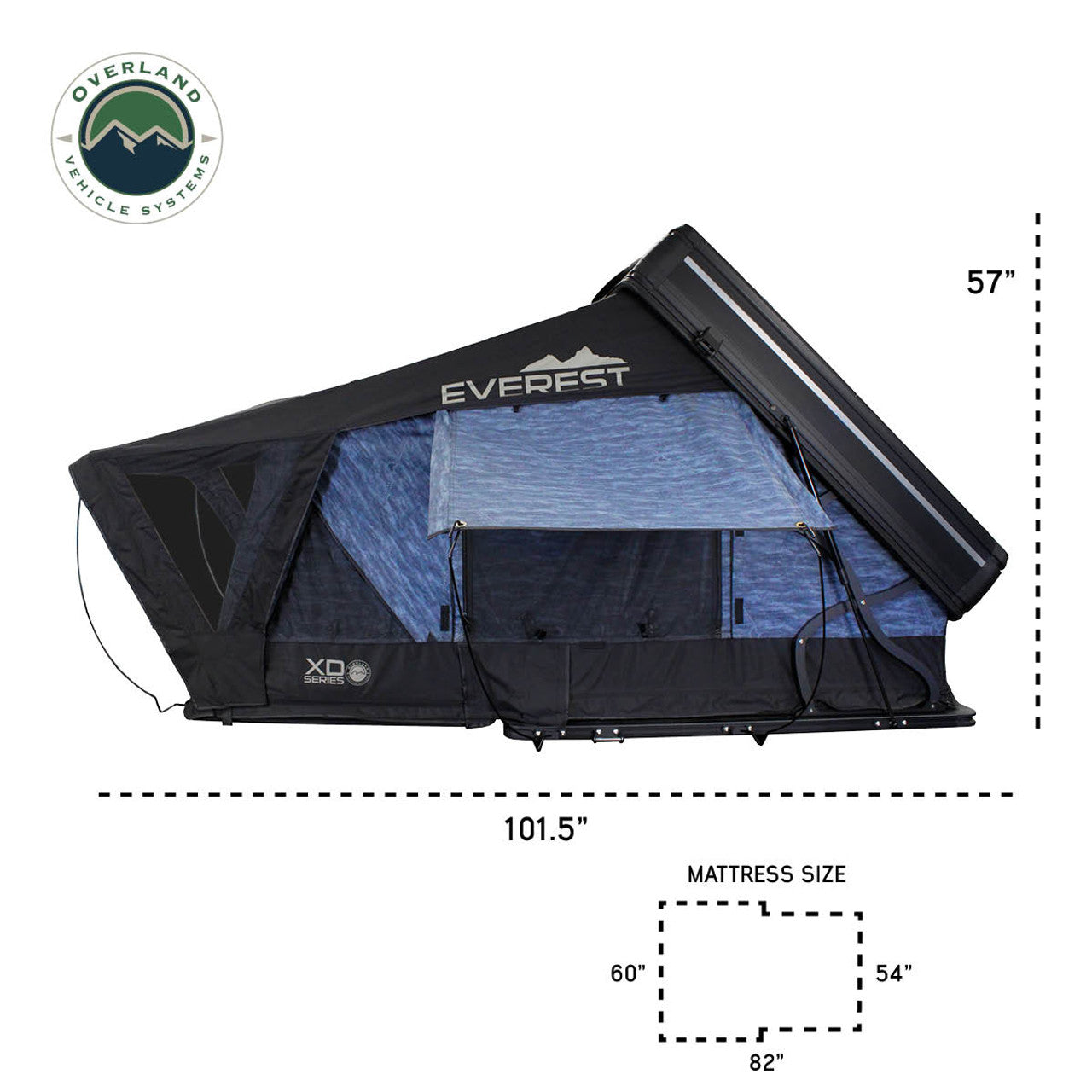 XD Everest Cantilever Aluminum Roof Top Tent - Grey Body & Black Rainfly