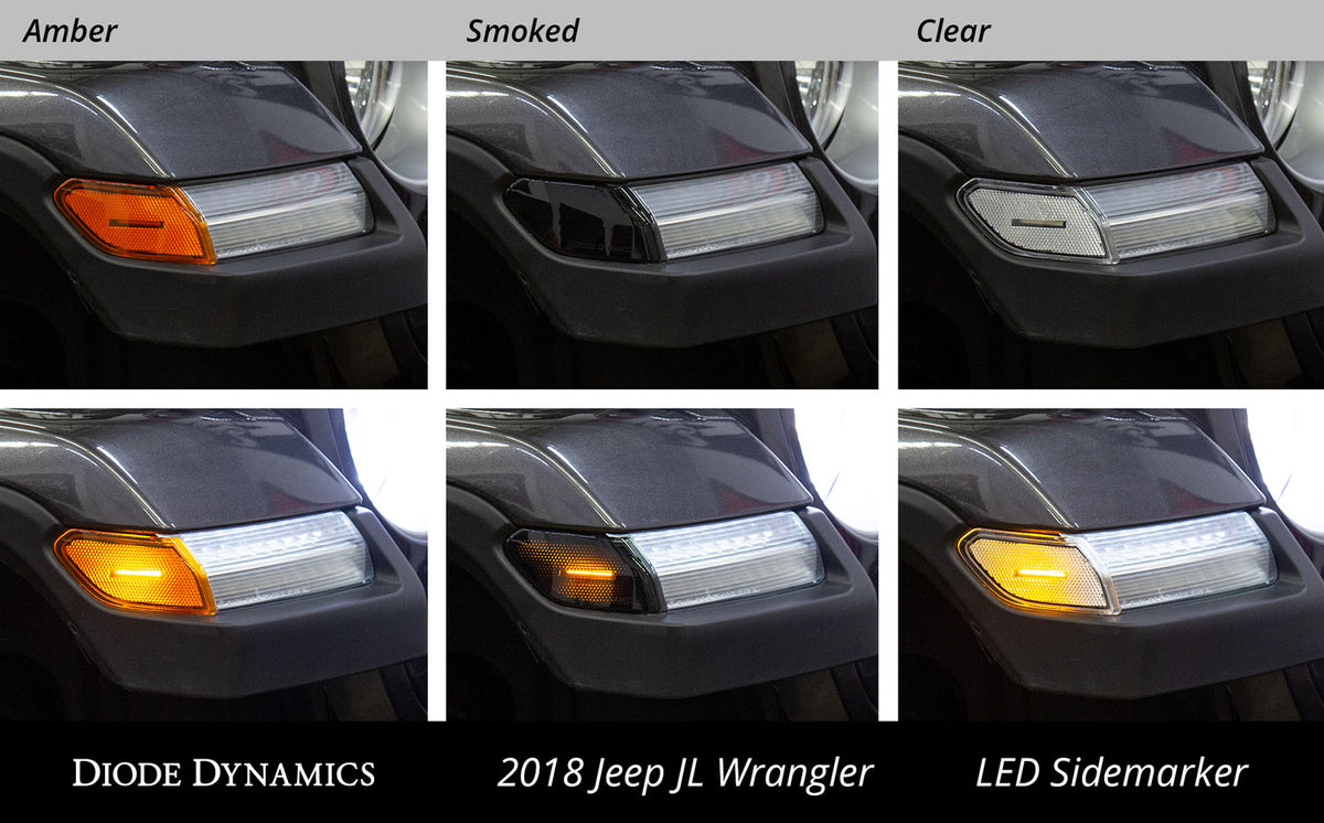 Diode Dynamics LED sidemarkers for Jeep JL Wrangler and Gladiator – off vs on