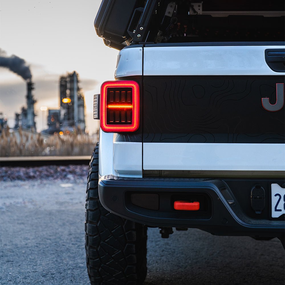 AlphaRex NOVA-Series Prismatic LED Tail Lights for Jeep Gladiator - Black Red