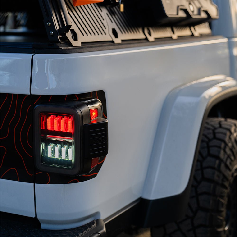 AlphaRex NOVA-Series Prismatic LED Tail Lights for Jeep Gladiator - Black Red