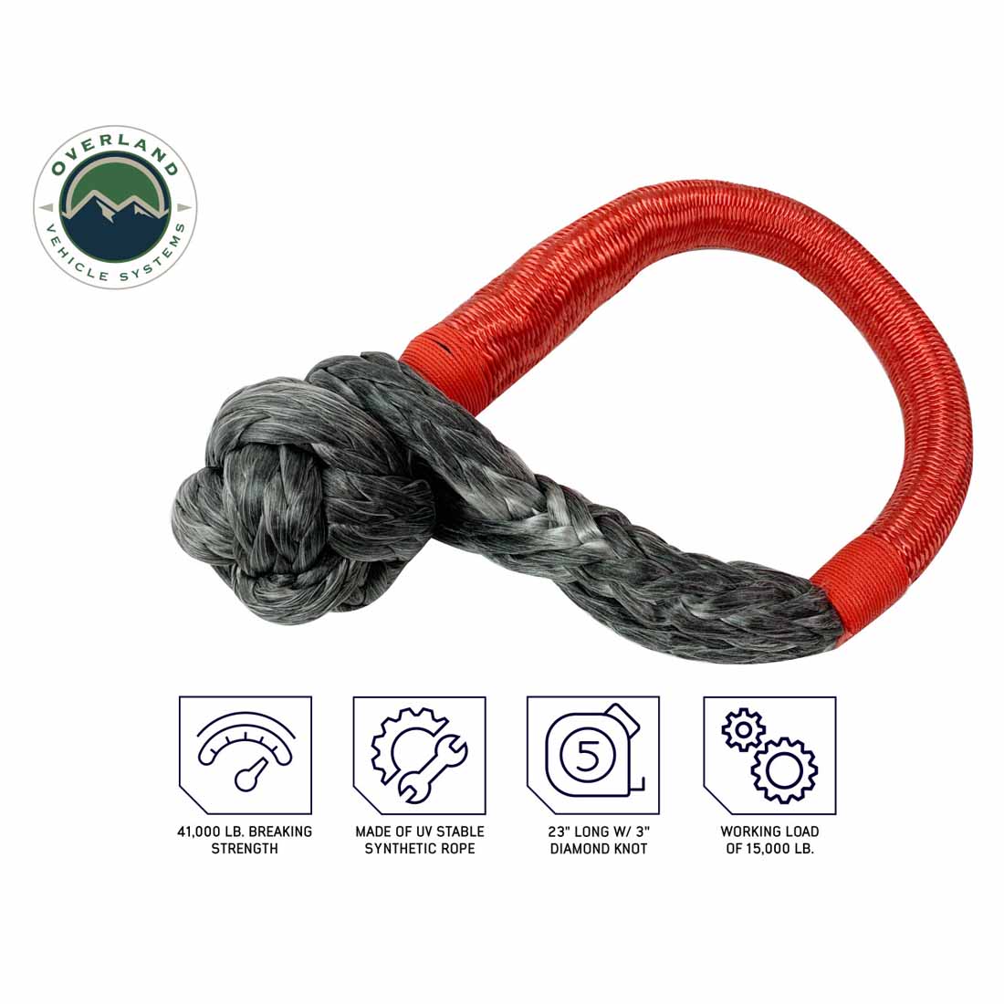 Overland Vehicle Systems 5/8 inch soft shackle and 6.25 inch black recovery ring combo kit - view 4