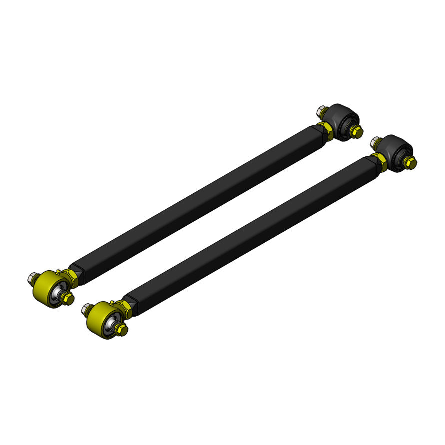 Pair of black adjustable rear lower control arms for off-road vehicle suspension upgrade