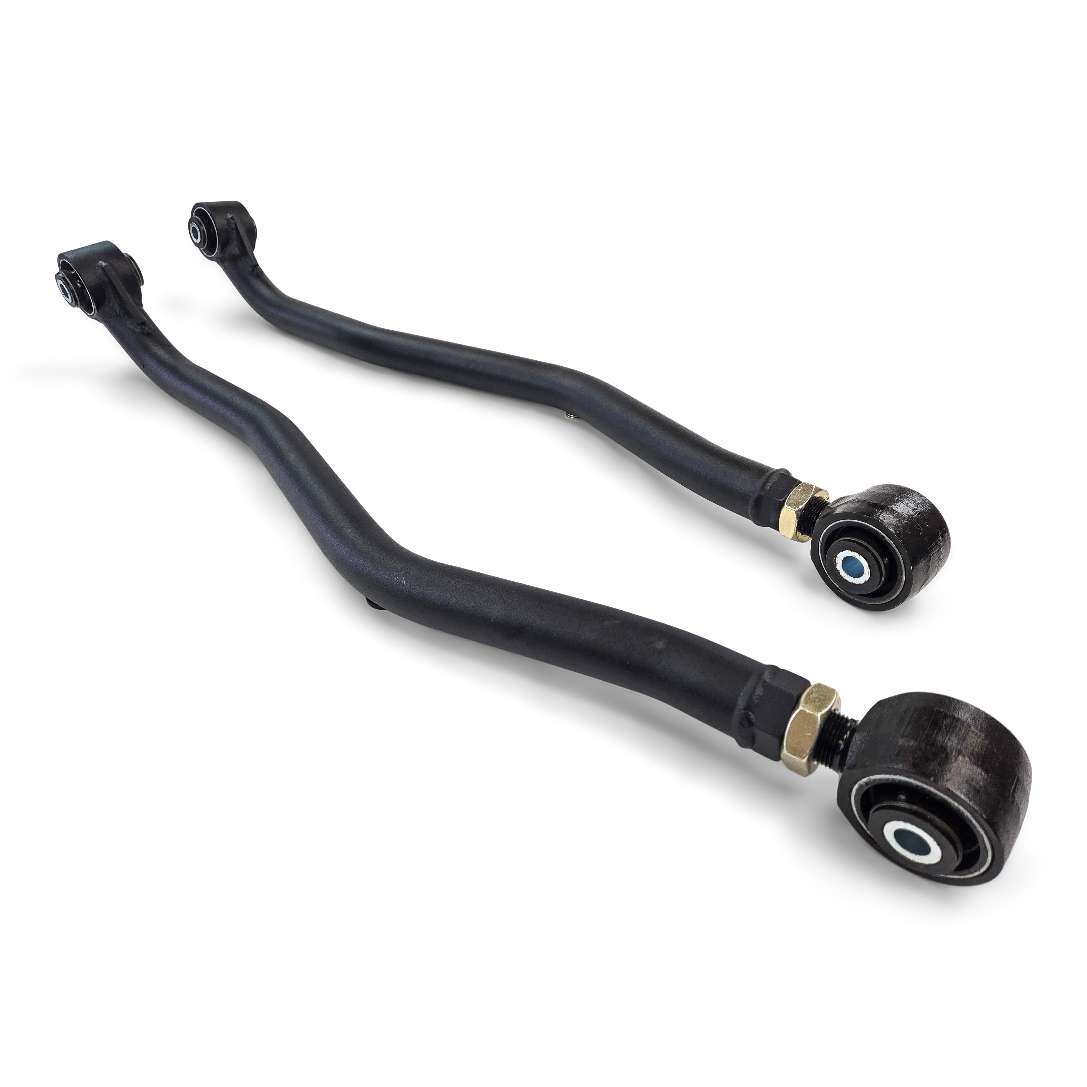 Pair of black adjustable rear control arms for off-road vehicles and overlanding