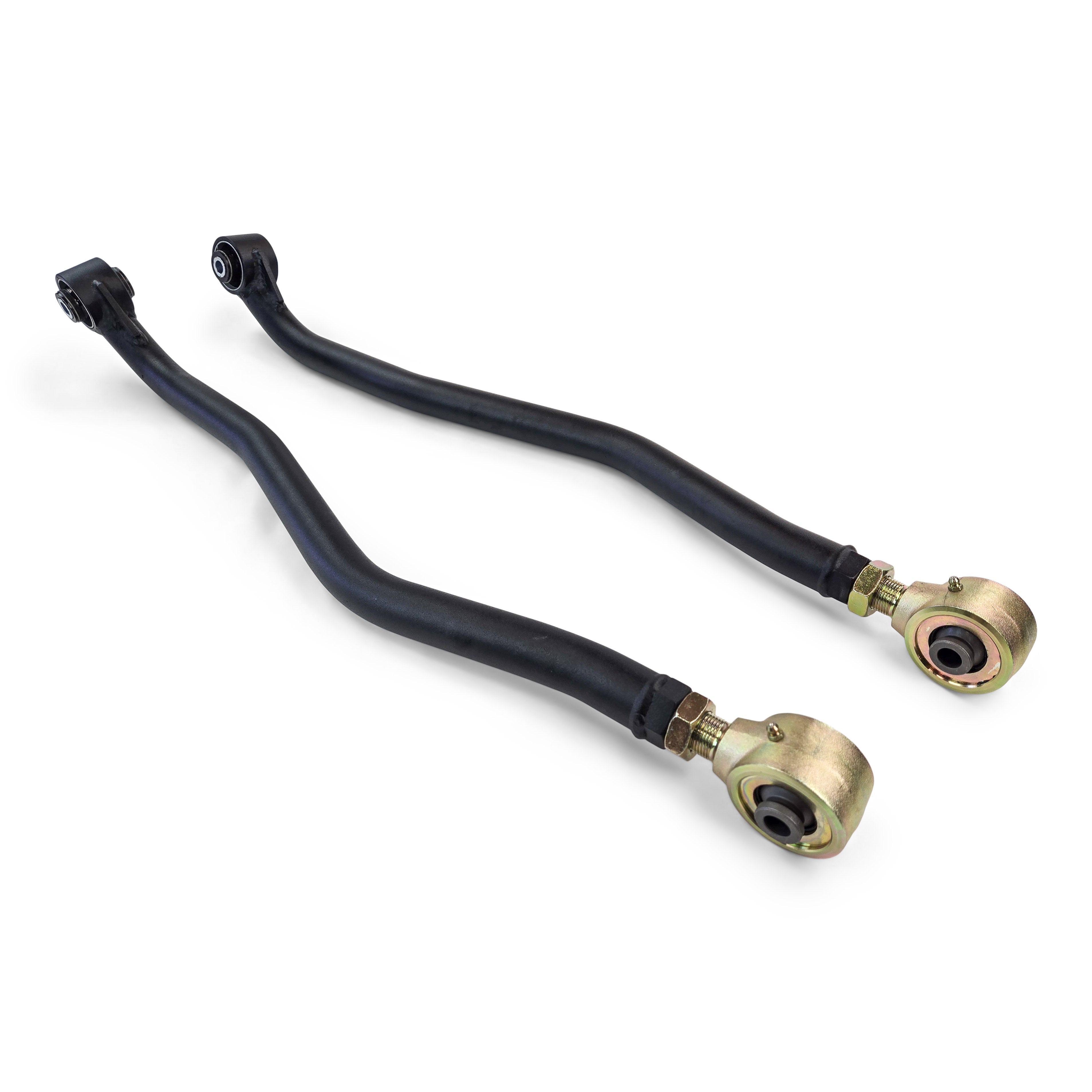 Heavy-duty adjustable control arms for off-road vehicles, black steel with brass rod ends