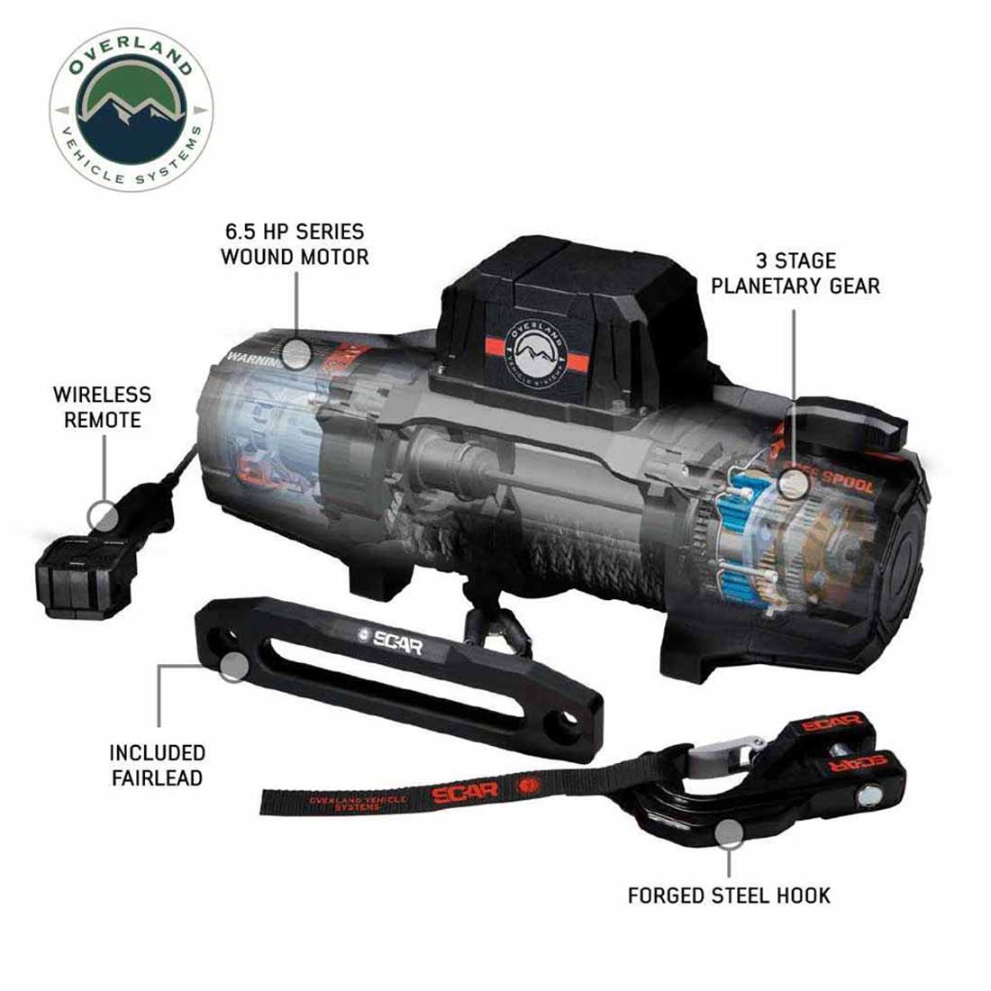 Overland Vehicle Systems SCAR 10S 10,000 lb synthetic rope winch - view 4