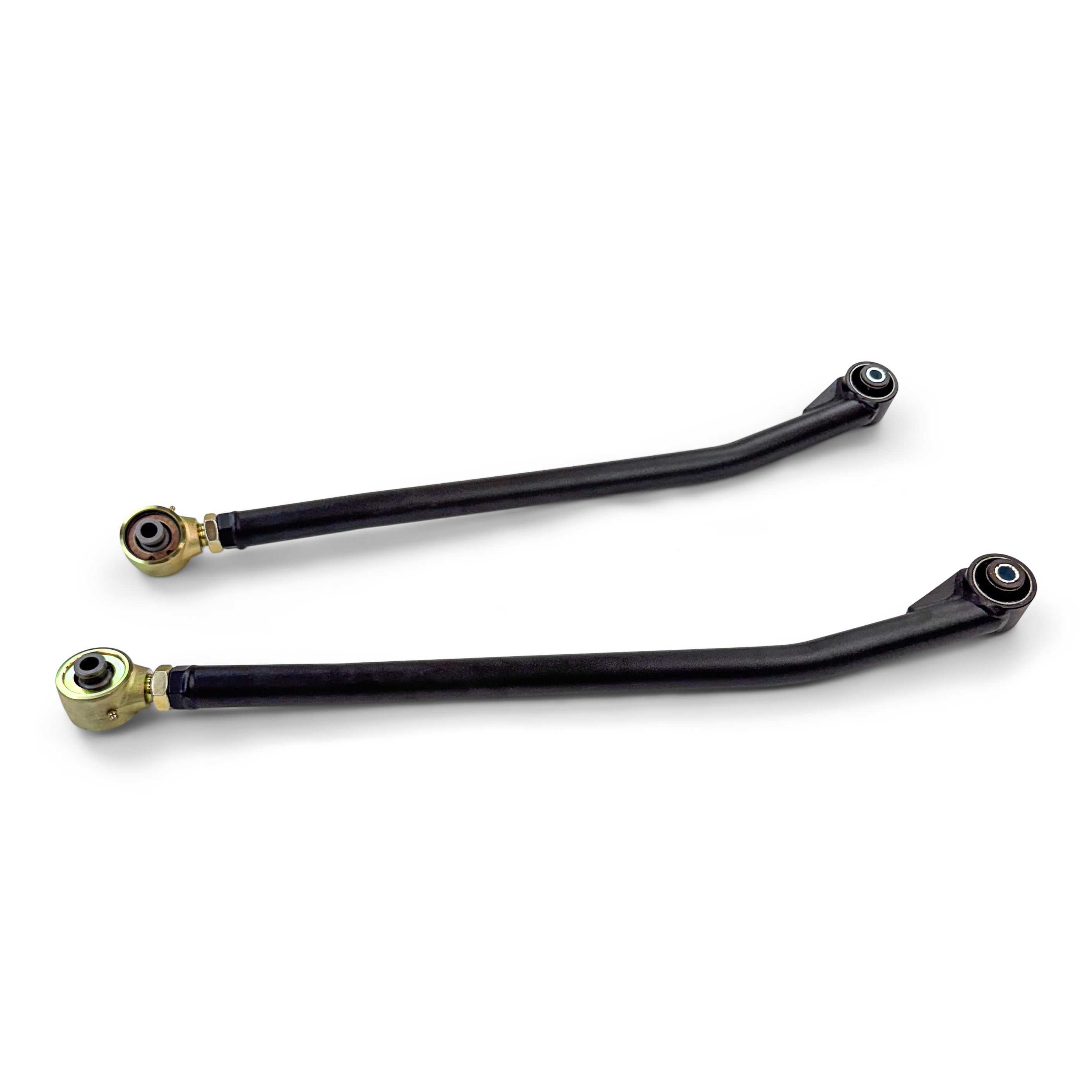 Pair of adjustable black rear control arms for off-road vehicle suspension