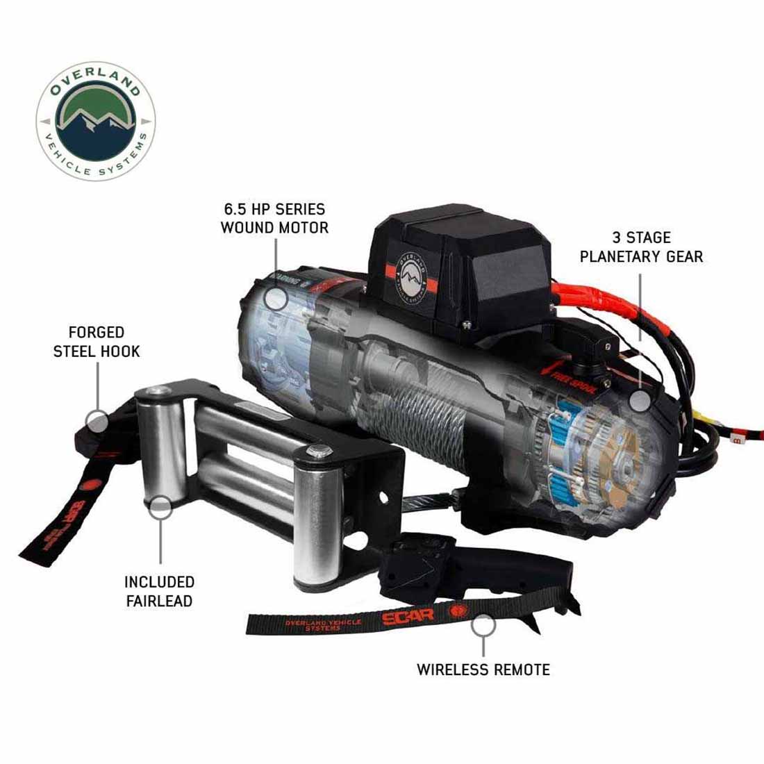 Overland Vehicle Systems SCAR 12 12,000 lb steel cable winch - view 5