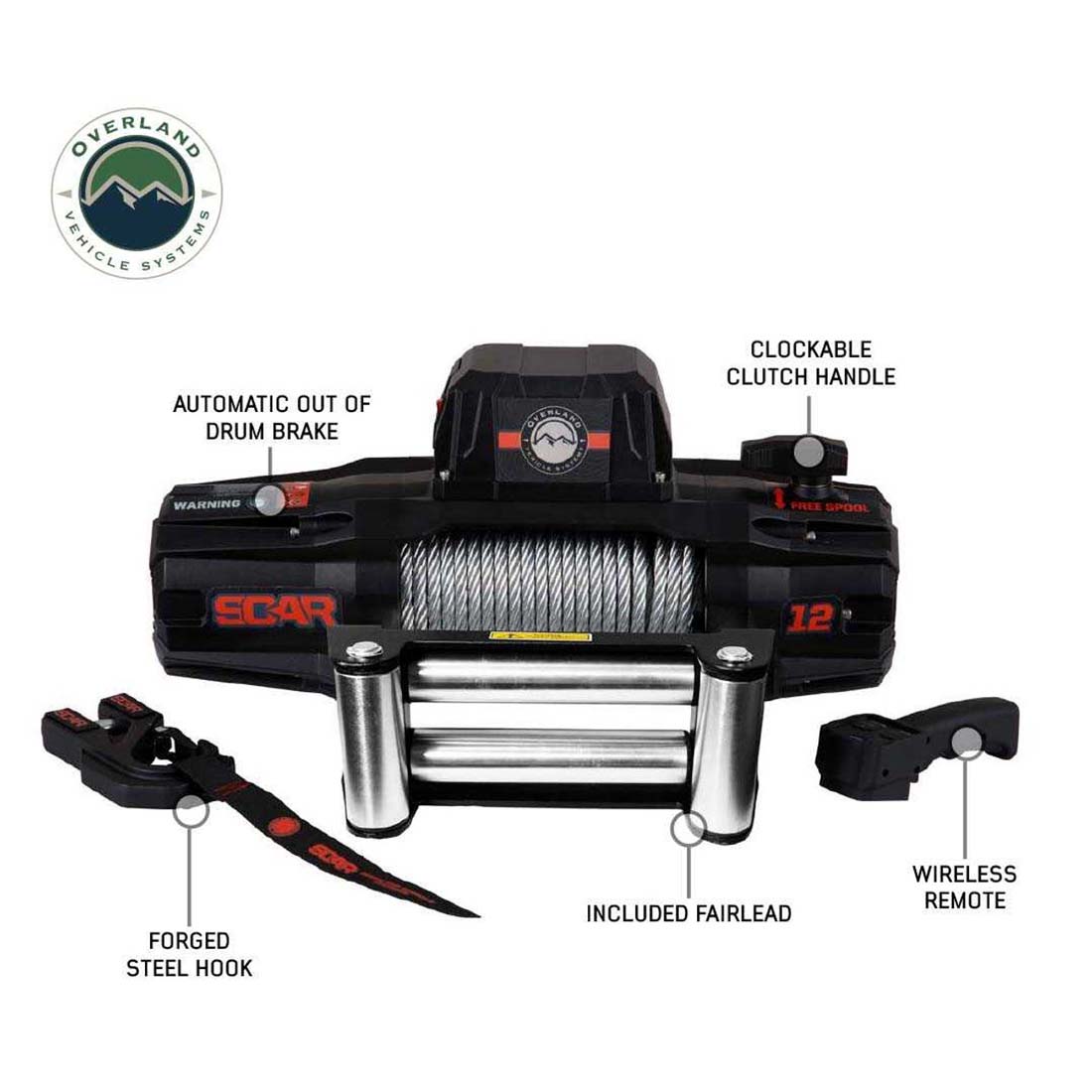 Overland Vehicle Systems SCAR 12 12,000 lb steel cable winch - view 3
