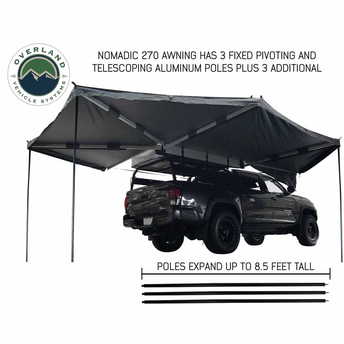 Overland Vehicle Systems HD Nomadic 270 awning with walls 1, 2 and 3, passenger side - view 4