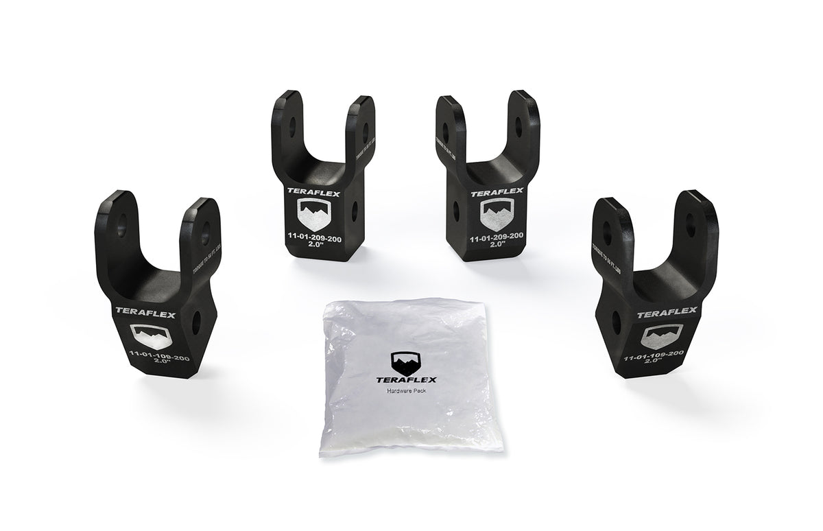 TeraFlex JL: 2" Shock Extension Bracket Kit - Front & Rear (2-2.5" Lift)