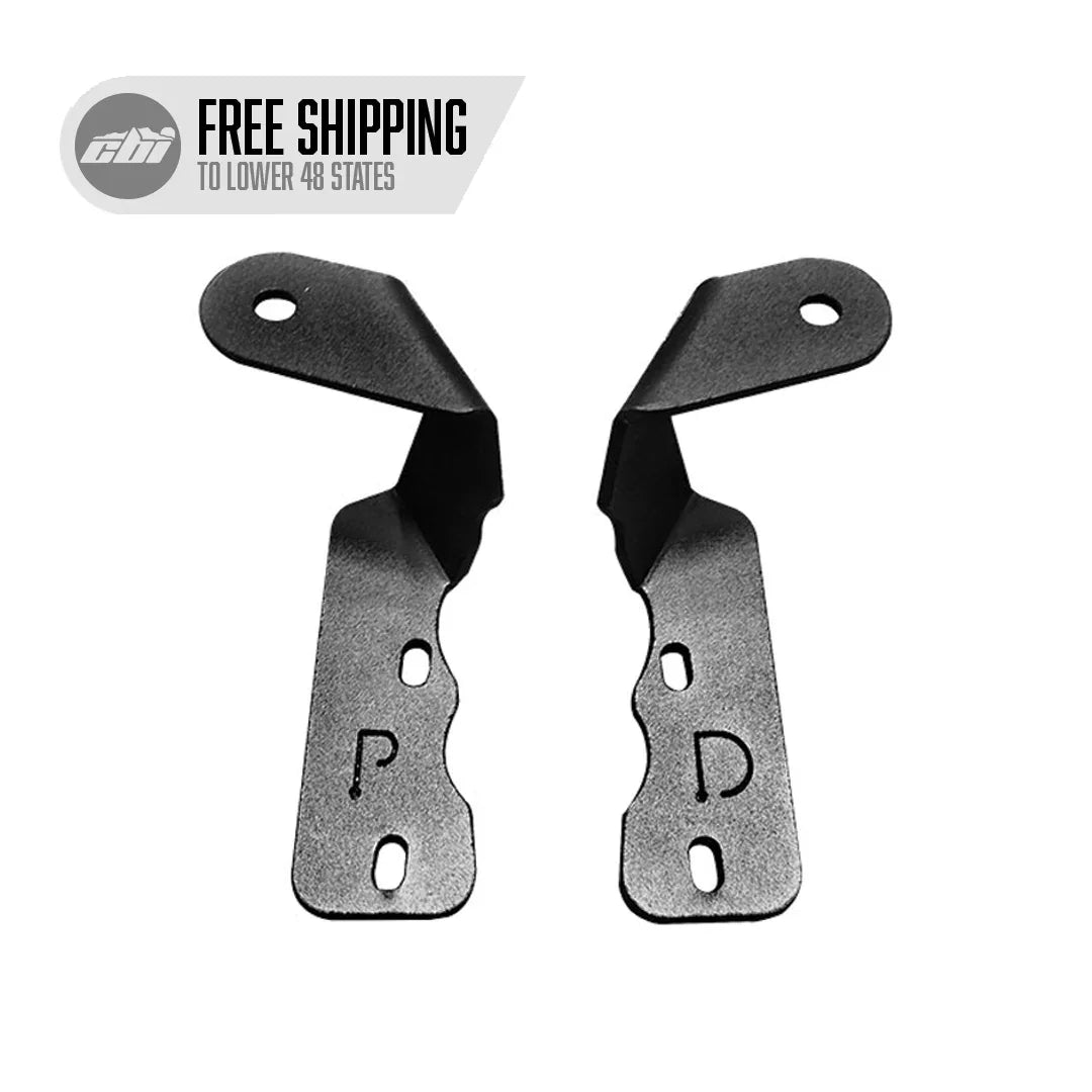 Black ditch light brackets for 1st Gen Tacoma and 3rd Gen 4Runner, shown on white background.