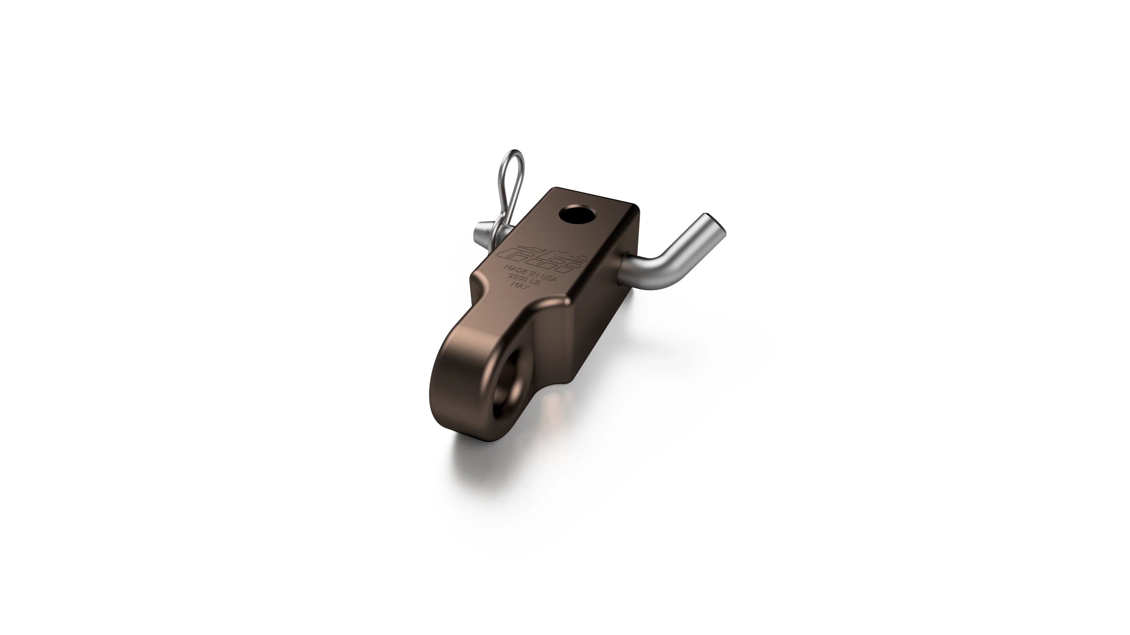 Metal hitch shackle adaptor for off-road recovery, compatible with overlanding vehicles.