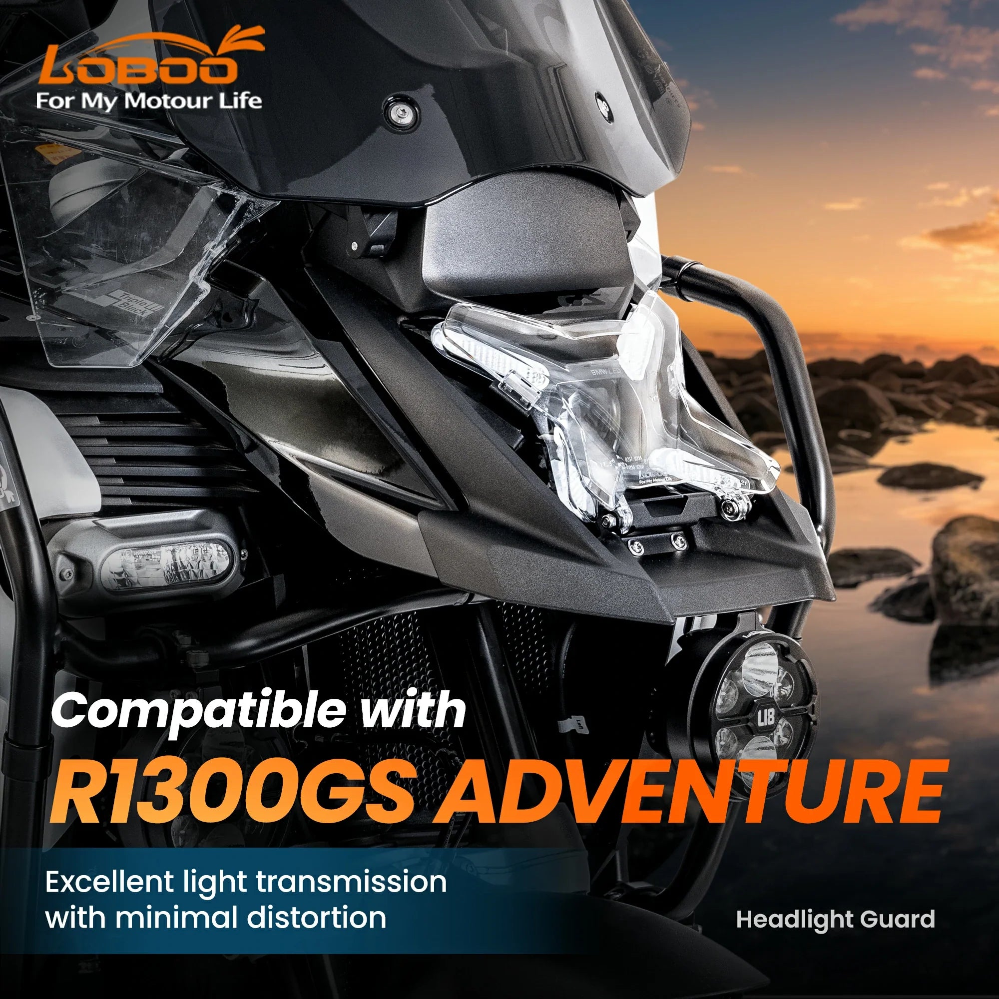 LOBOO Headlight Guard for BMW R1300GS Adventure – Magnetic Quick-Release Design, PC Polycarbonate，Clear