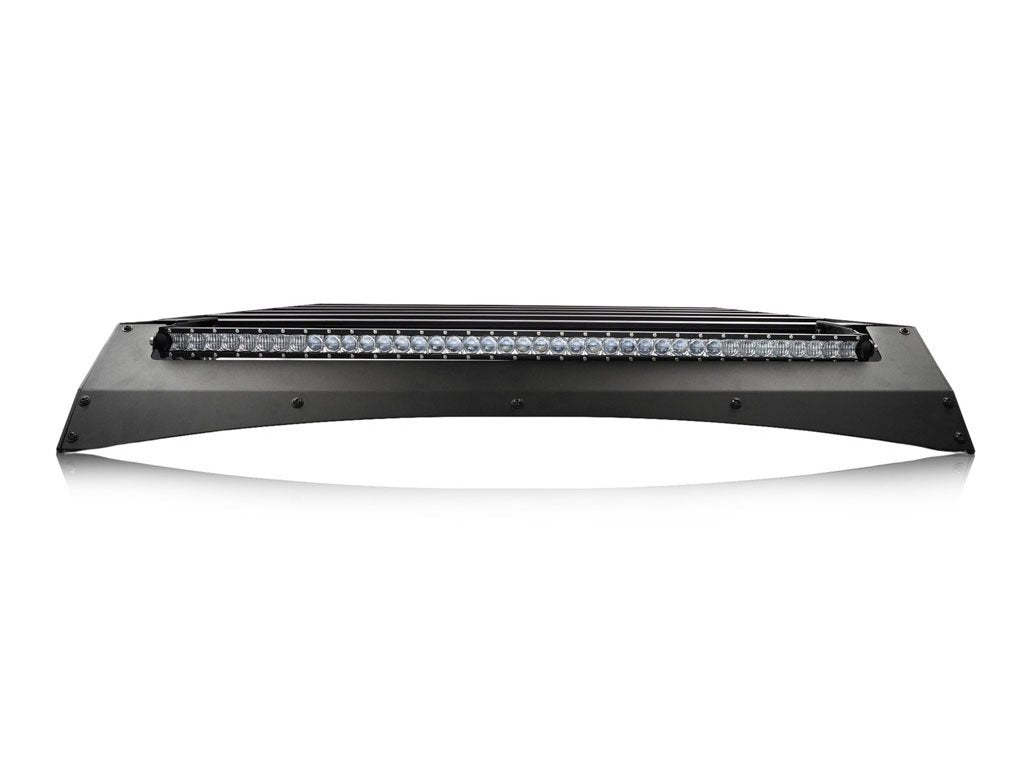 Black economy roof rack with LED light bar for Toyota Tacoma 2005-2020, front view