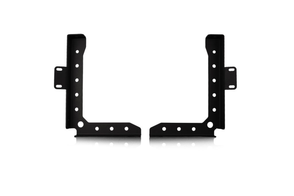 Pair of black bed channel supports for 2007-2020 Toyota Tundra, isolated on white background