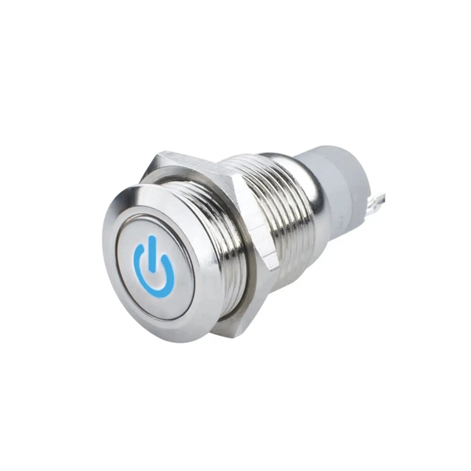 metal push button switch with blue LED power symbol for off-road vehicle or camping gear